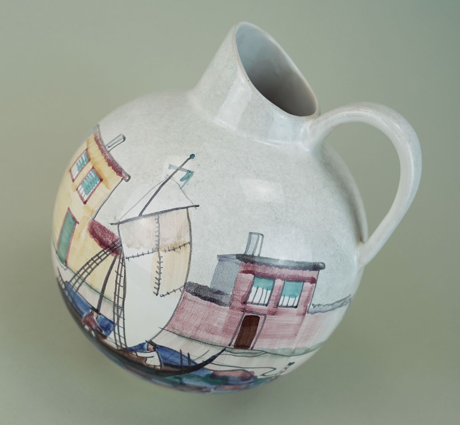 Very Beautiful Mid Century Vase By Jawe Hand Painted Decor 'Capri' 1950s photo for sale