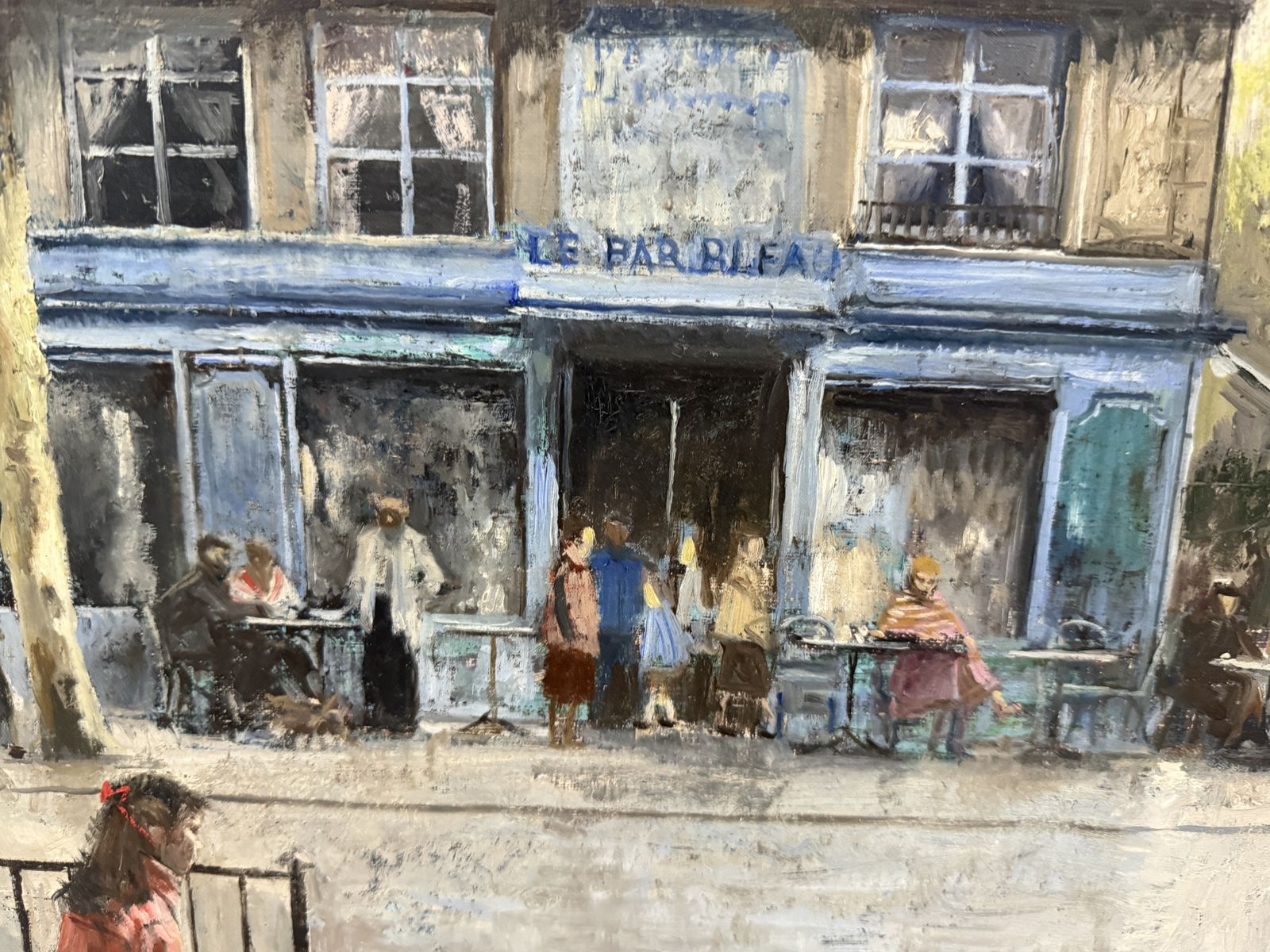 Ramón De Capmany Scène de boulevard parisien, café et rue, peinture à l'huile, paysage urbain catalan, années 1970 photo vinterior