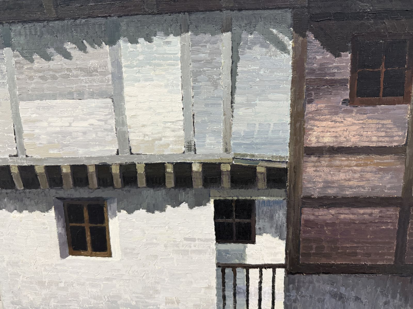 Josep Maria Vayreda Canadell, peinture à l'huile, village espagnol, maisons blanches et balcons en bois, années 1990 photo buy