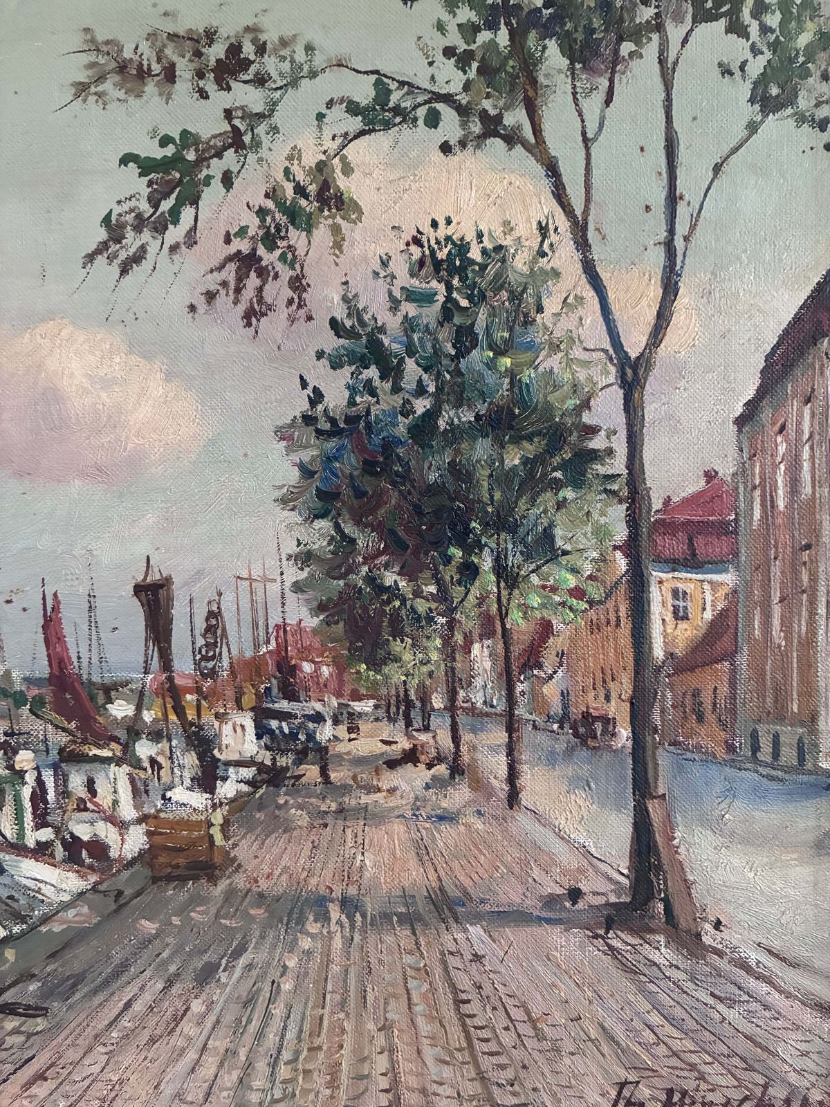 photo furniture Vintage Original Scandinavian Harbor Oil Painting