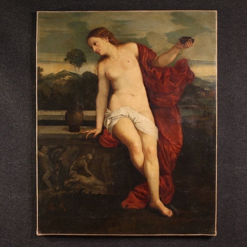 Antiek Italiaans schilderij, Sacrale Liefde, 19e eeuw photo furniture