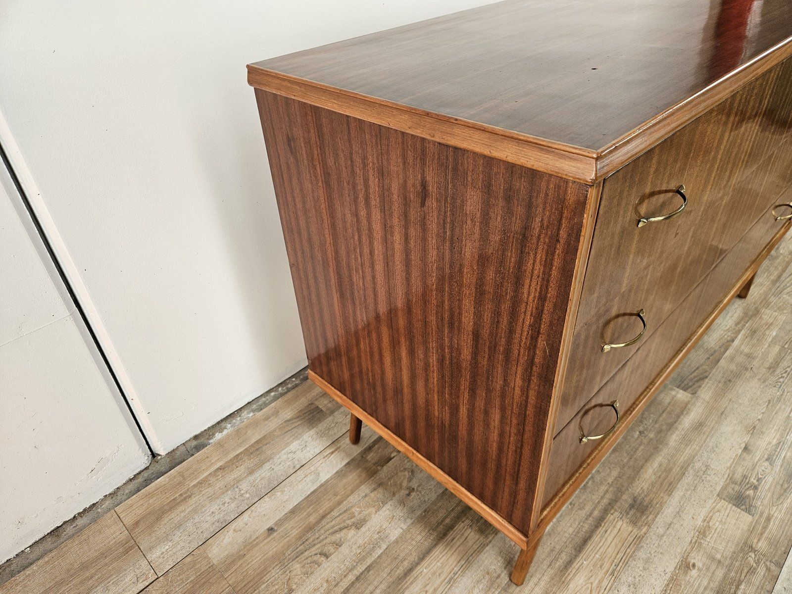 Walnut Lined Chest Of Drawers With Brass Handles, 1950 photo furniture