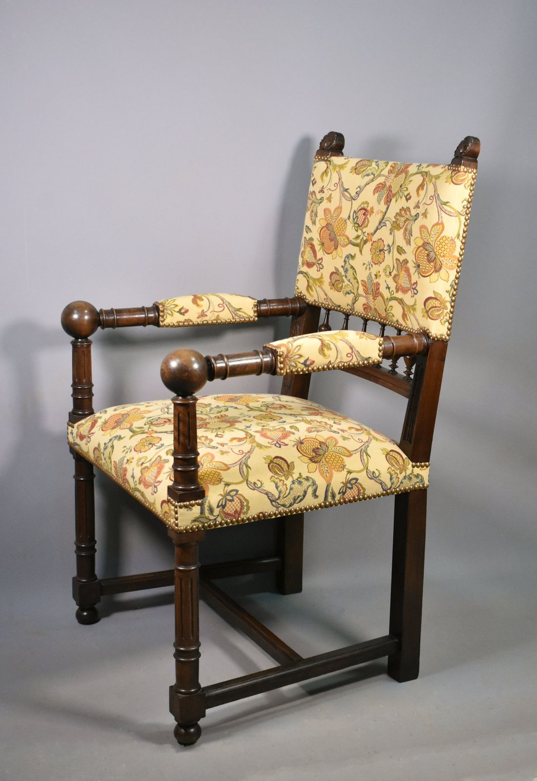 French Antique Upsholstered Armchair In Walnut Transitional Renaissance Revival photo 1084.0