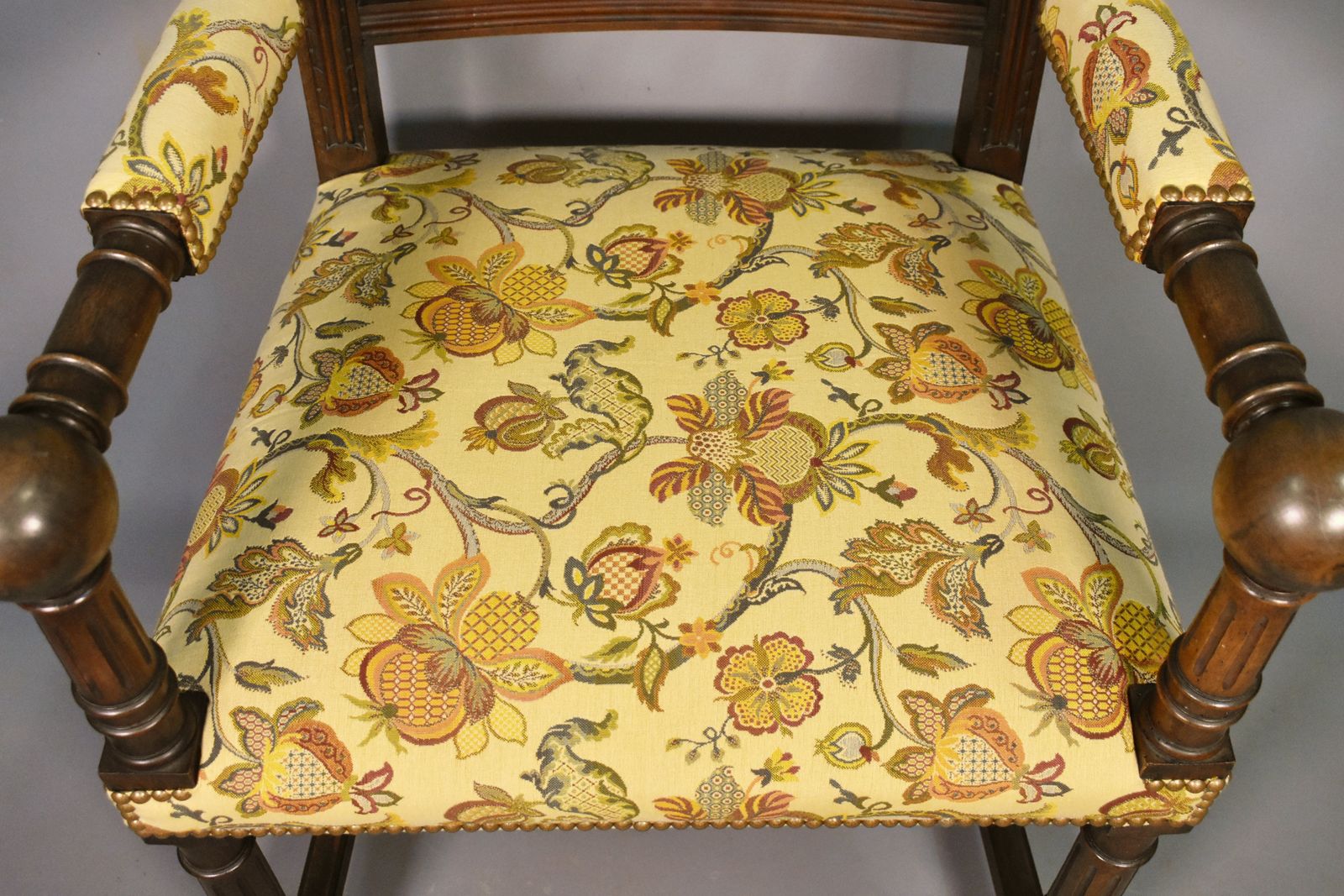 photo for sale French Antique Upsholstered Armchair In Walnut Transitional Renaissance Revival