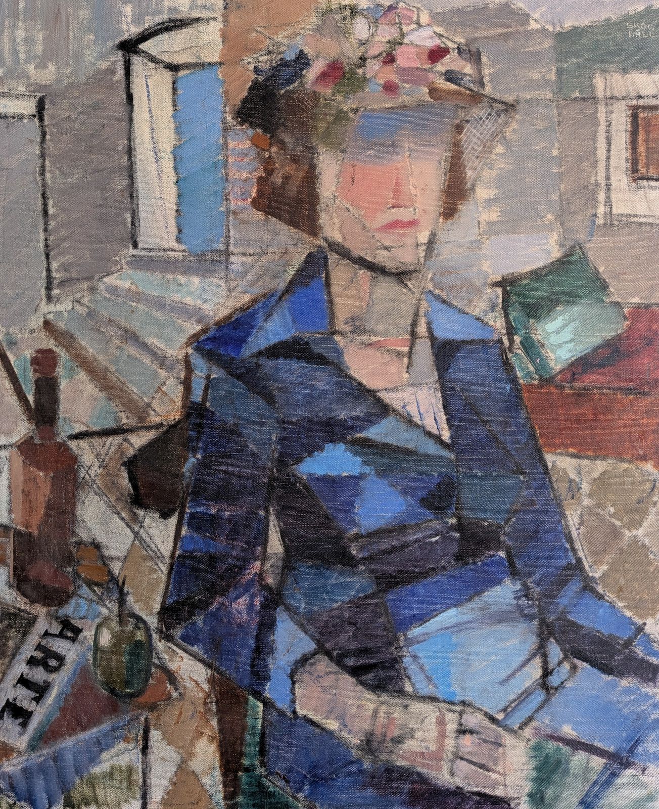 Vrouw in een blauwe jas, olieverfschilderij photo 616.0
