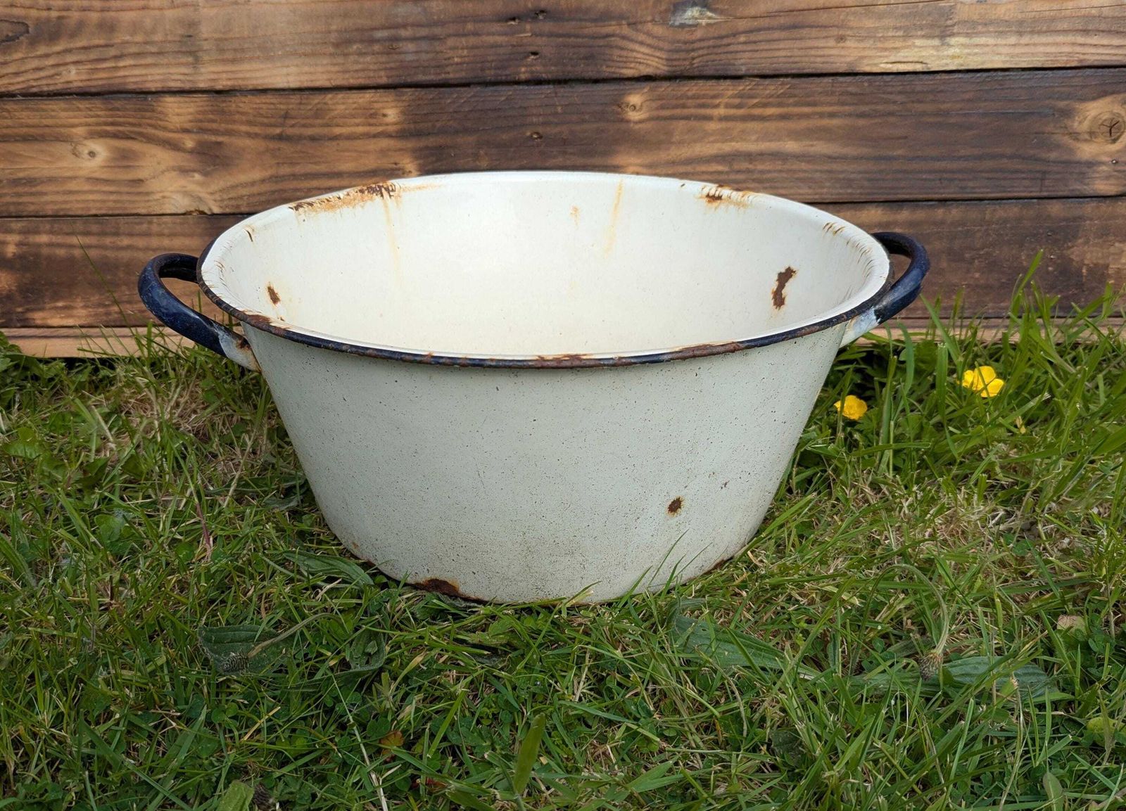 Grote Blauw-witte Emaille Pot, Plantenbak