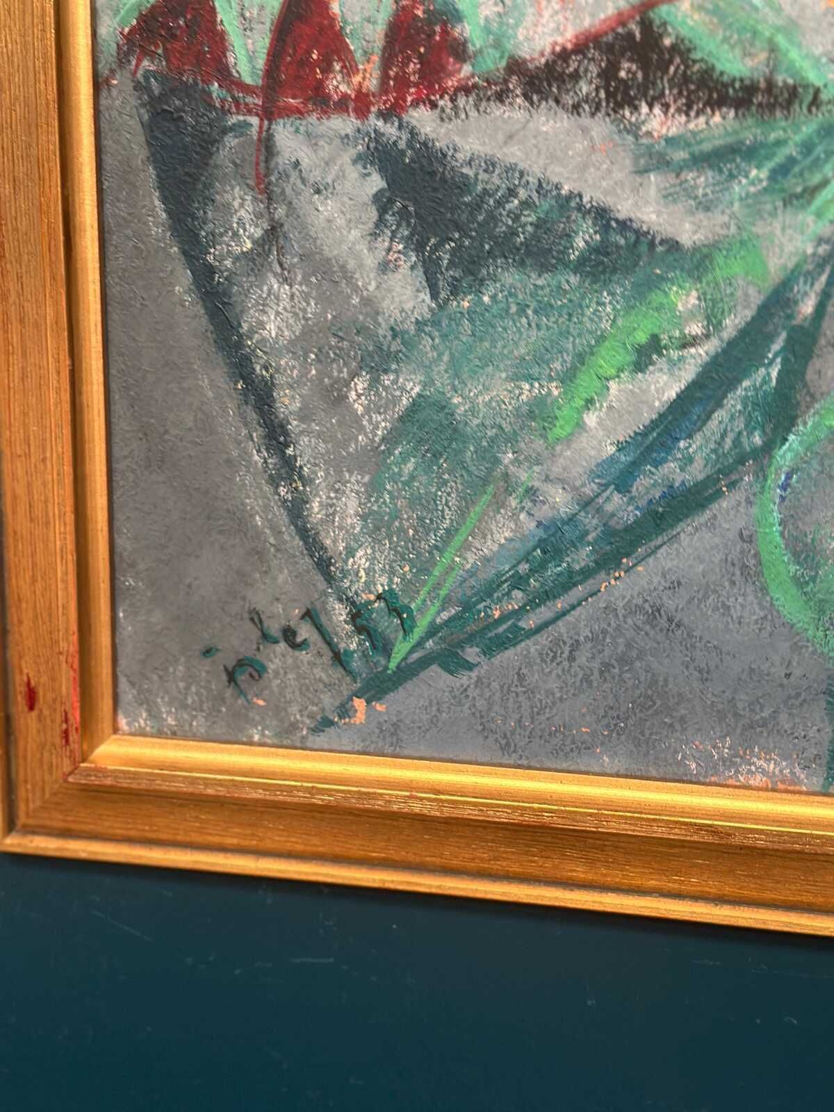 Original Swedish Oil On Panel – “Abstract Still Life With Sunflowers” – Dated 1953 – Vintage & Framed – 53 × 70 Cm (20.9" × 27.6") photo vinterior