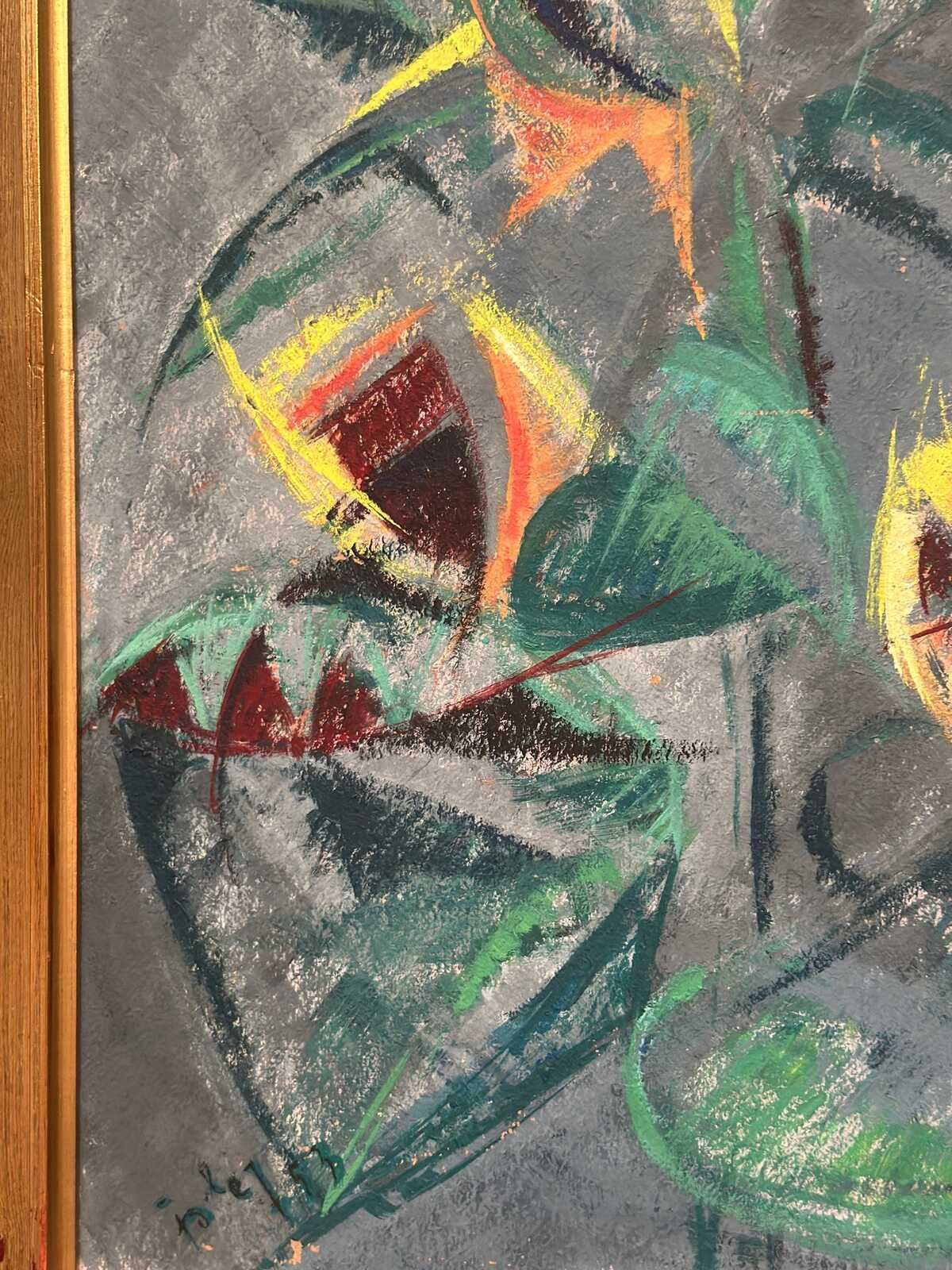 262.0 Original Swedish Oil On Panel – “Abstract Still Life With Sunflowers” – Dated 1953 – Vintage & Framed – 53 × 70 Cm (20.9" × 27.6") photo