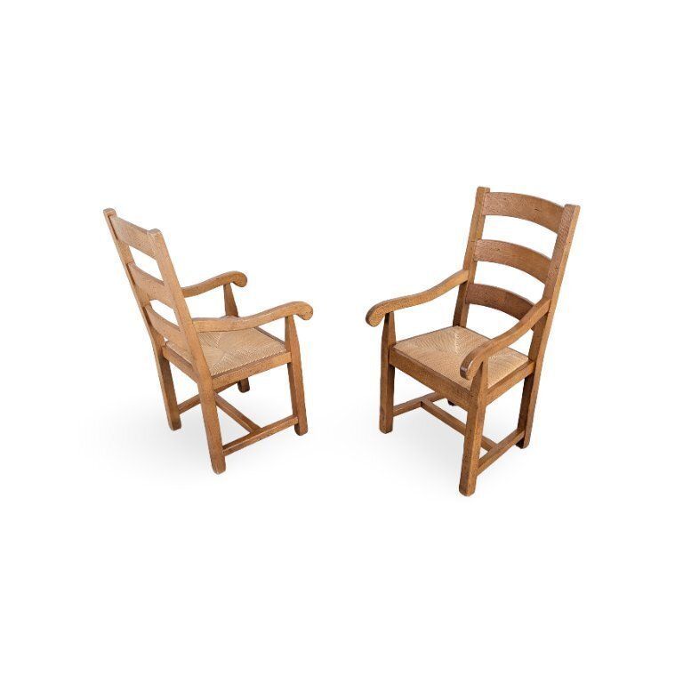 Set van 2 fauteuils, eiken, Franse landelijke stijl, vlechtwerk van riet photo vinterior