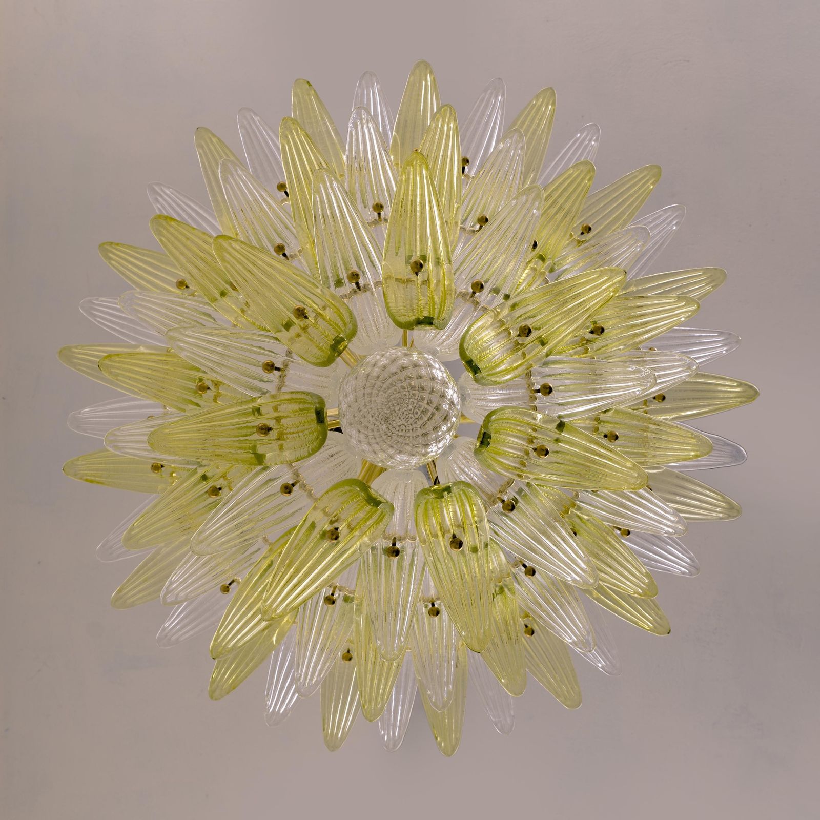 Mid-Century Murano glazen palmette-kroonluchter in groen en helder glas, Italië photo vintage