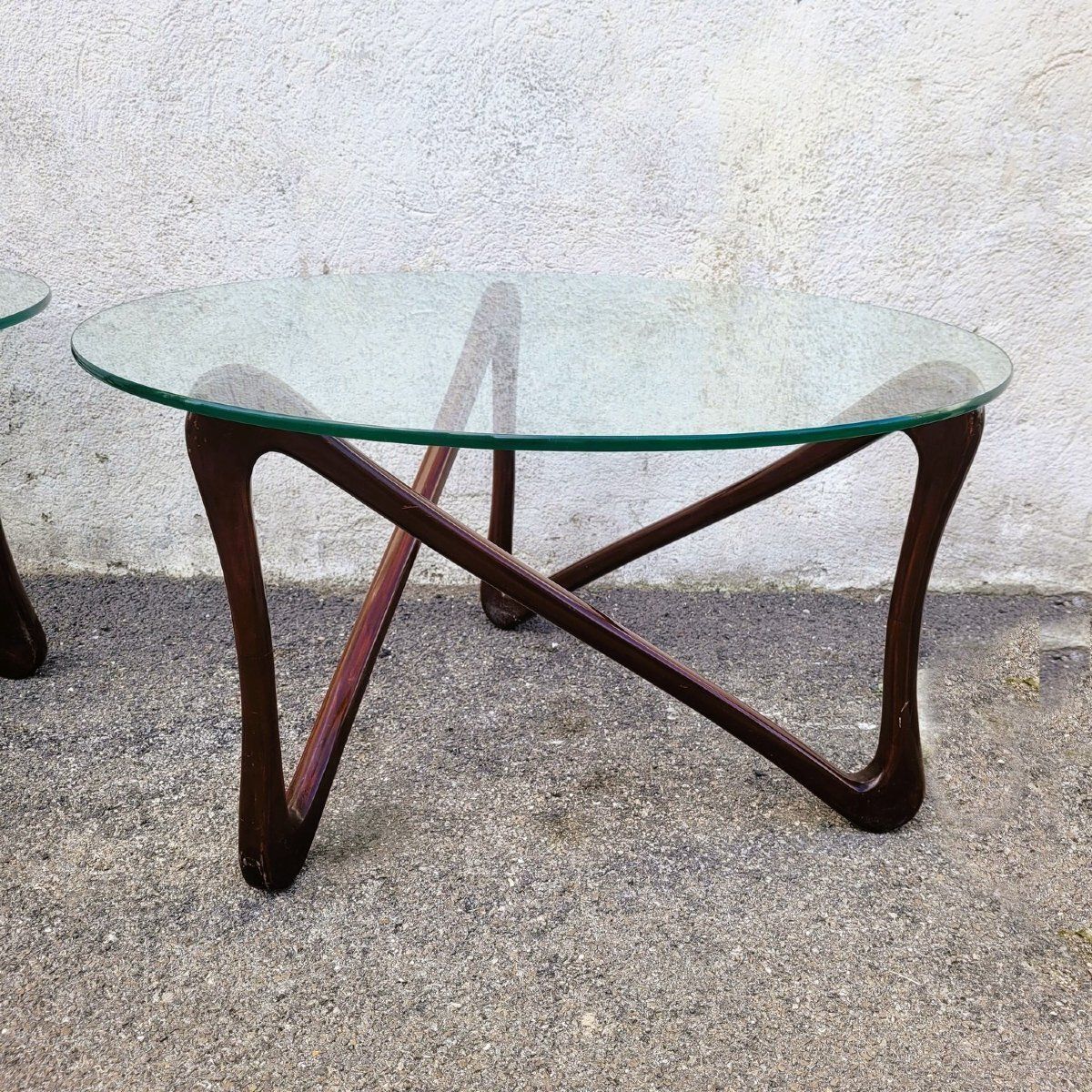 Paire de tables basses en bois et verre, design du XXe siècle photo 1450.0