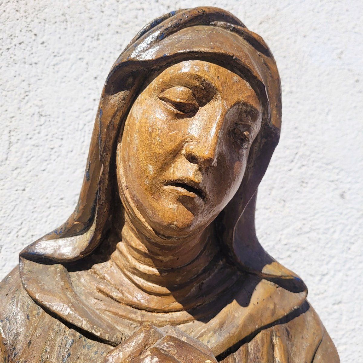 Vierge en prière en bois sculpté polychrome, XVIe siècle, Italie photo Art