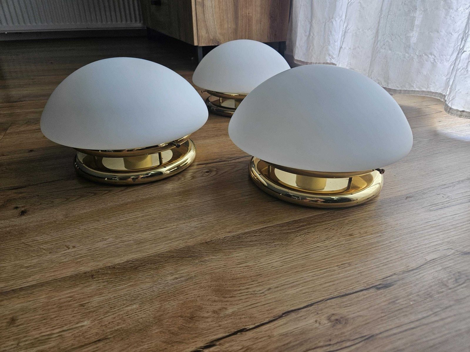 1 van 5 / Vintage Paddenstoellamp, Mid-Century Modern Messing Plafondlamp photo Verlichting