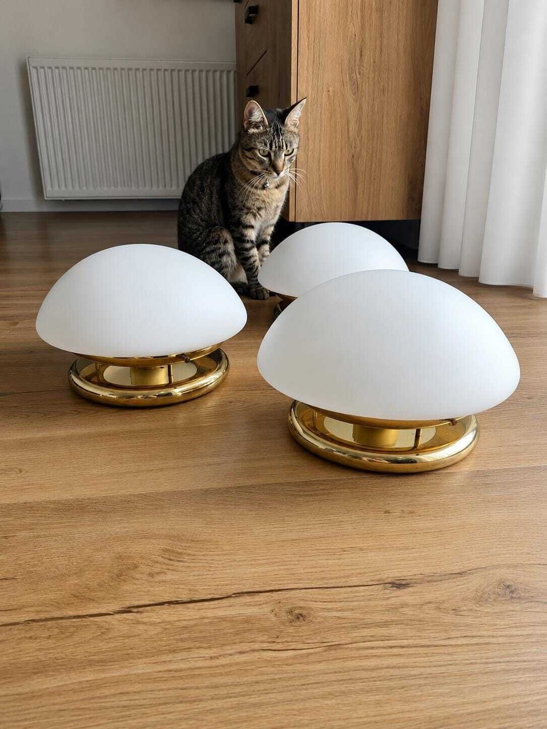 photo for sale 1 van 5 / Vintage Paddenstoellamp, Mid-Century Modern Messing Plafondlamp