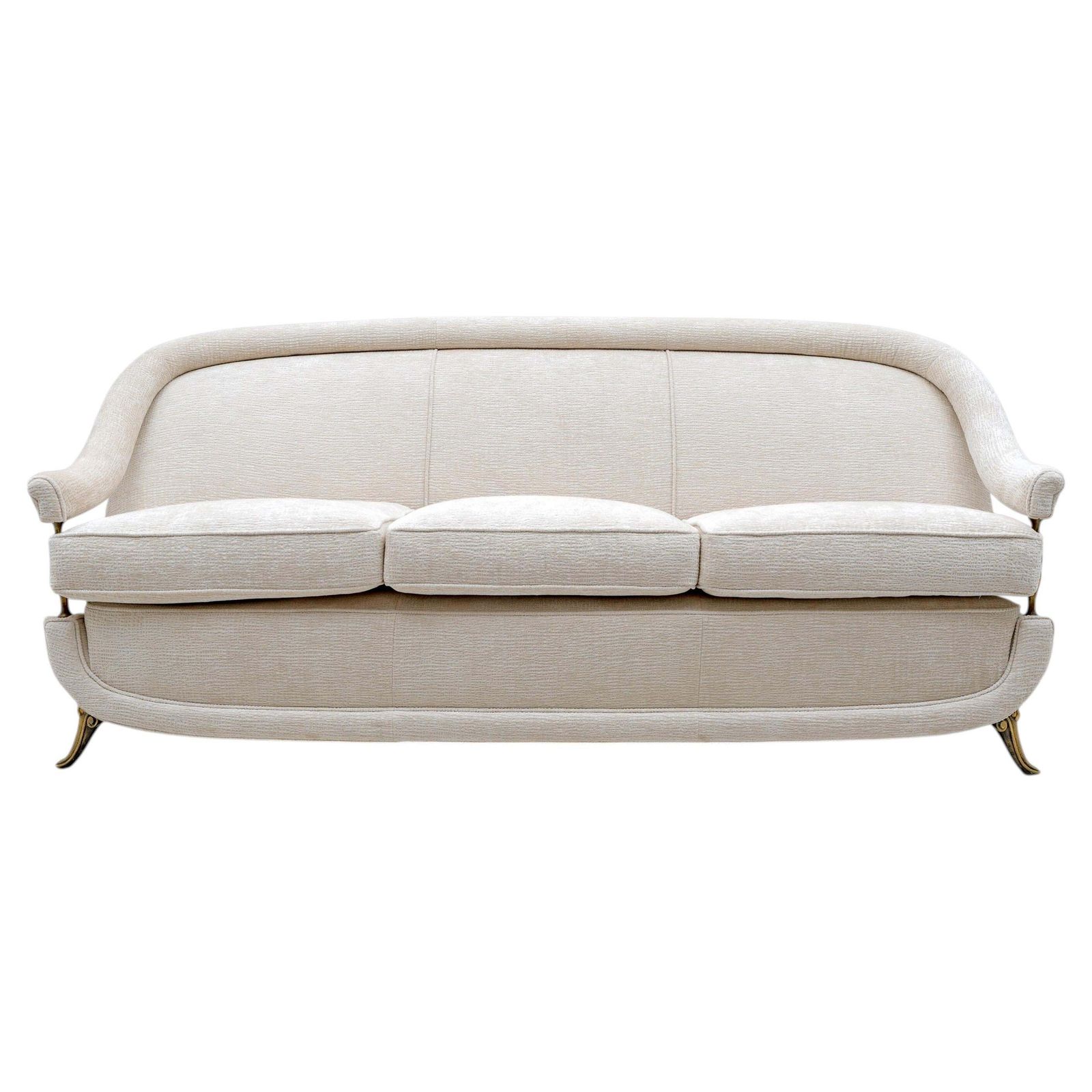 Mid-Century Franse Sofa in Art Deco Stijl met Messing Details, ca. jaren 1950