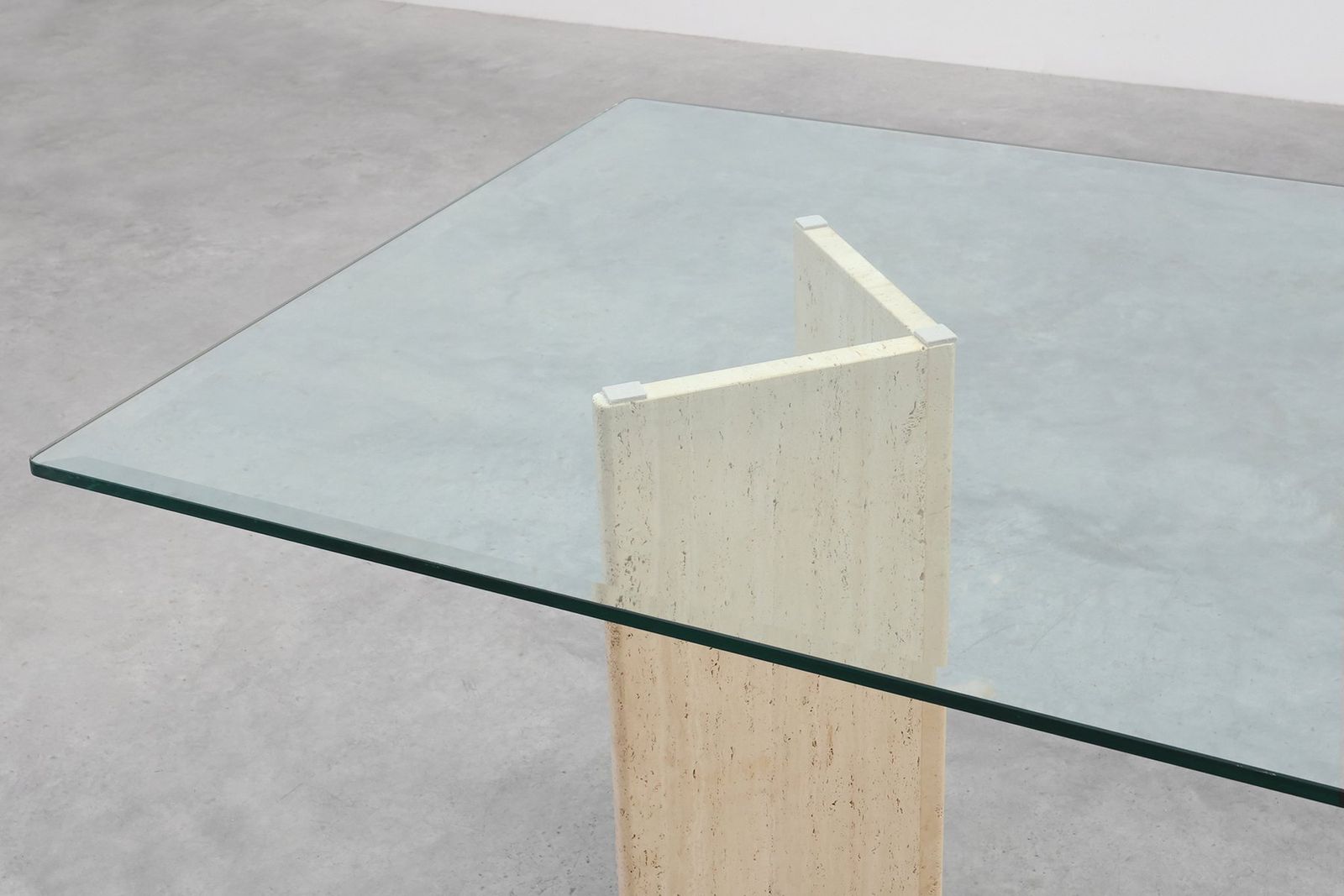 Mid‑Century Italian Dining Table With Glass Top And Travertine Base, 1970s photo furniture