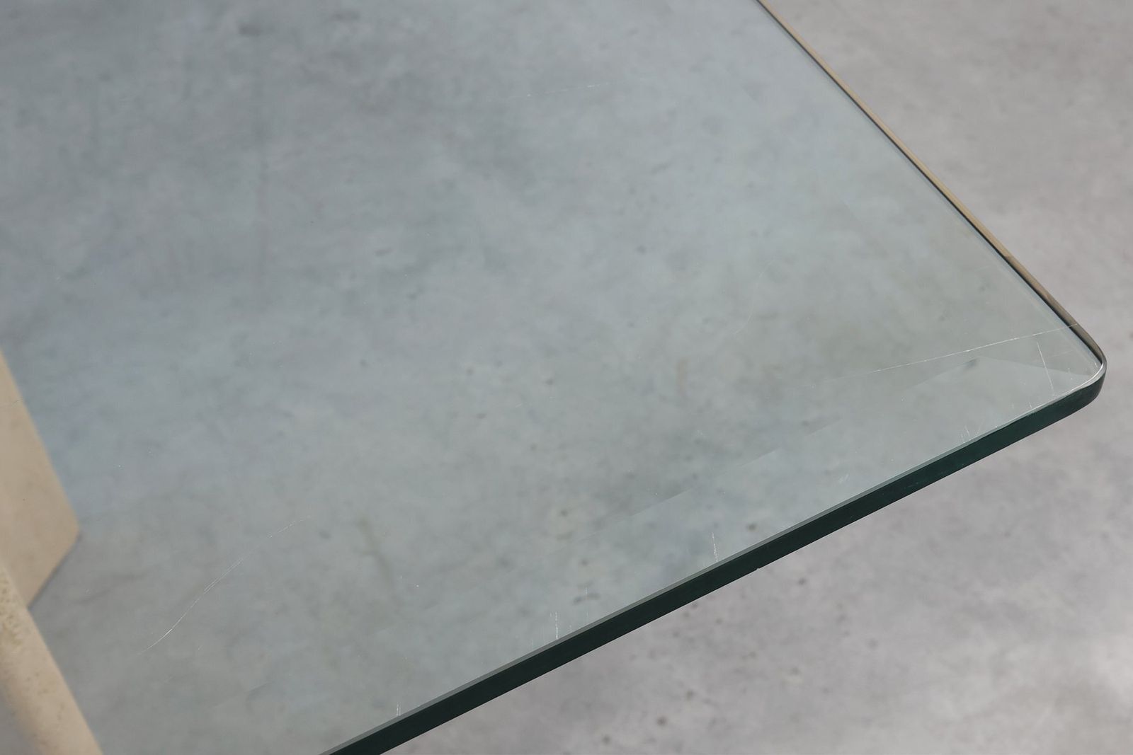 photo for sale Mid‑Century Italian Dining Table With Glass Top And Travertine Base, 1970s