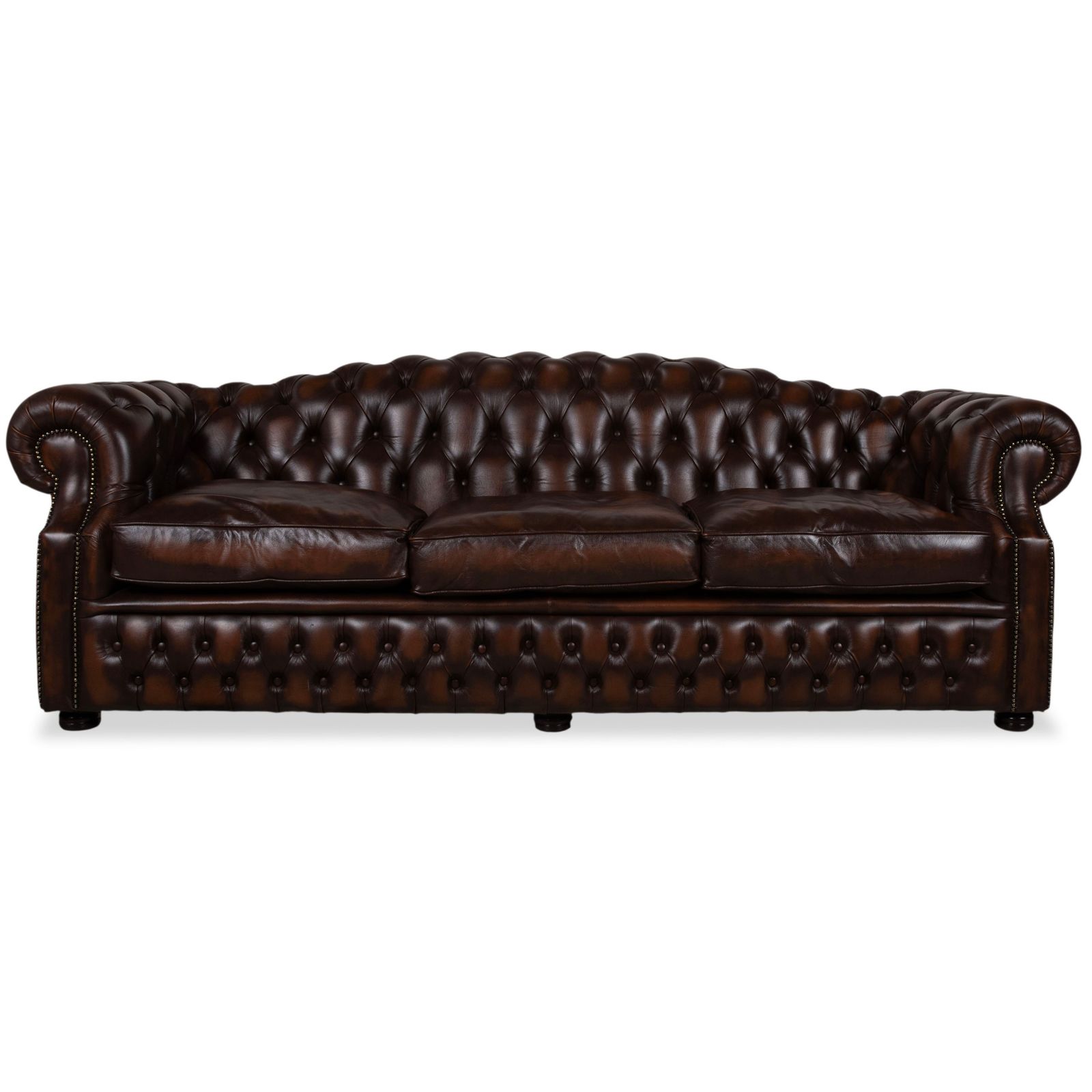 Canapé Chesterfield Von Wilmowky Yates en cuir, 4 places, brun, vintage