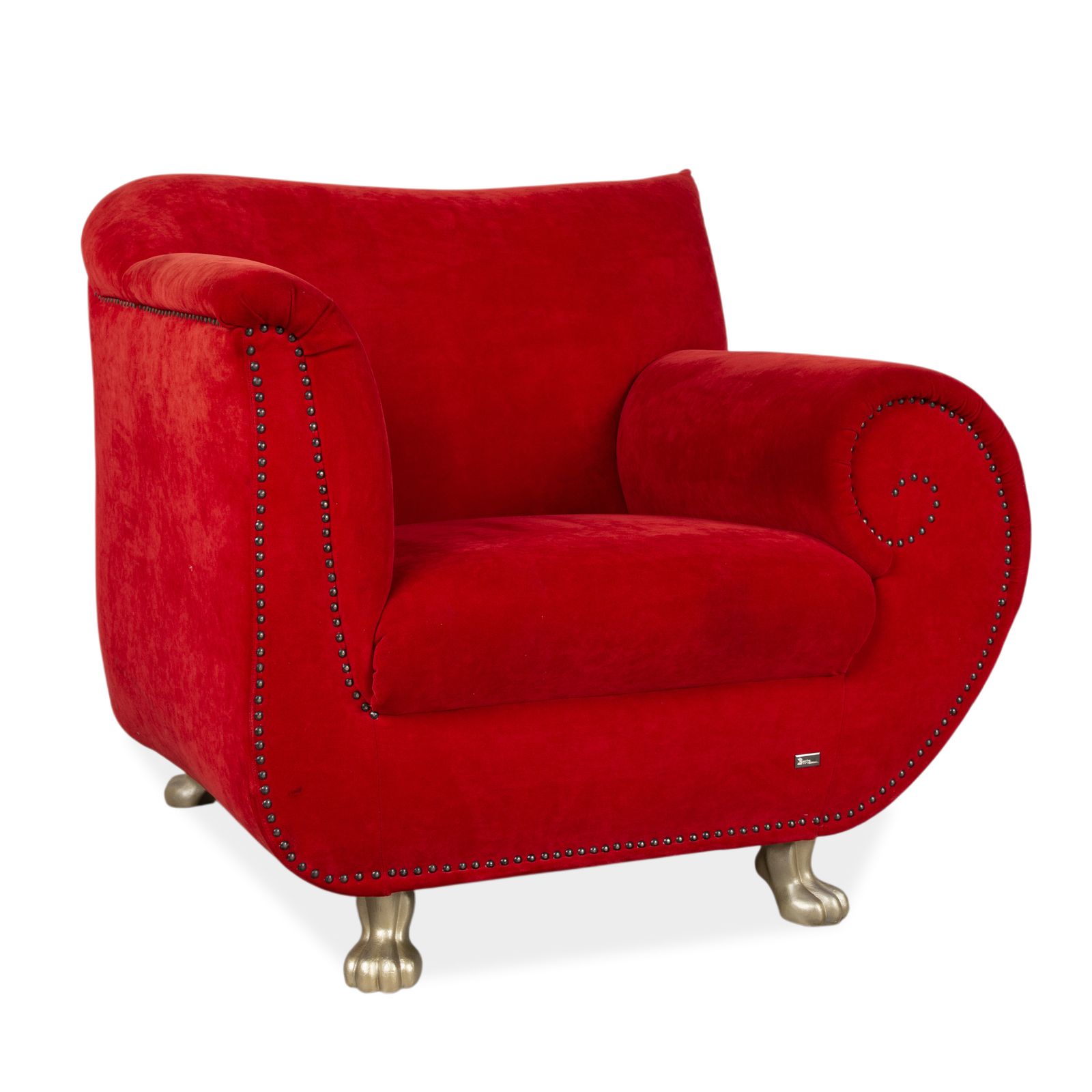 Fauteuil Bretz Gaudi en velours rouge et or