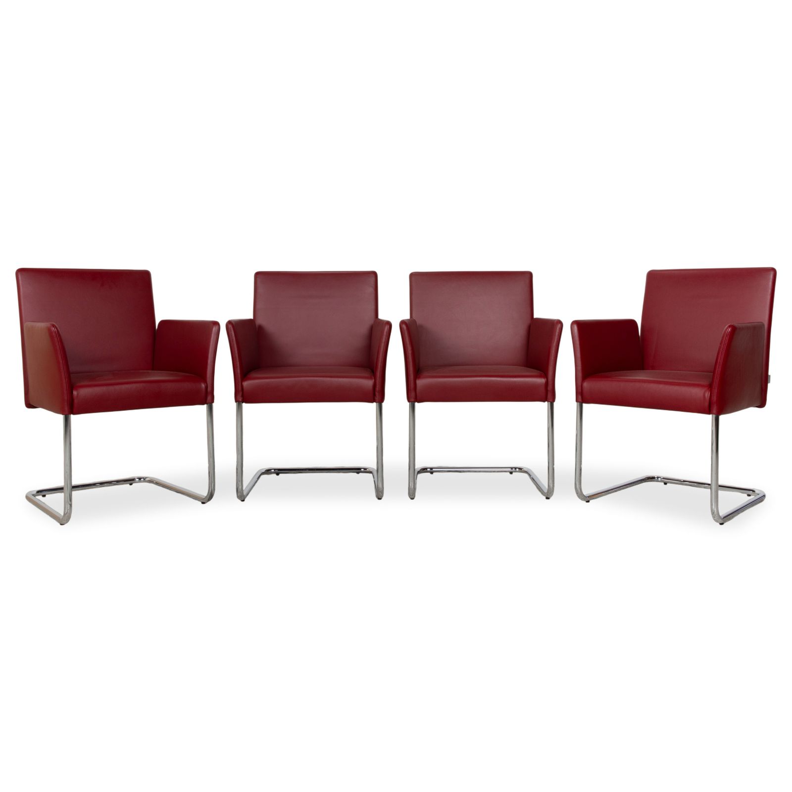 Lot de 4 chaises Walter Knoll Jason en cuir rouge, piètement luge