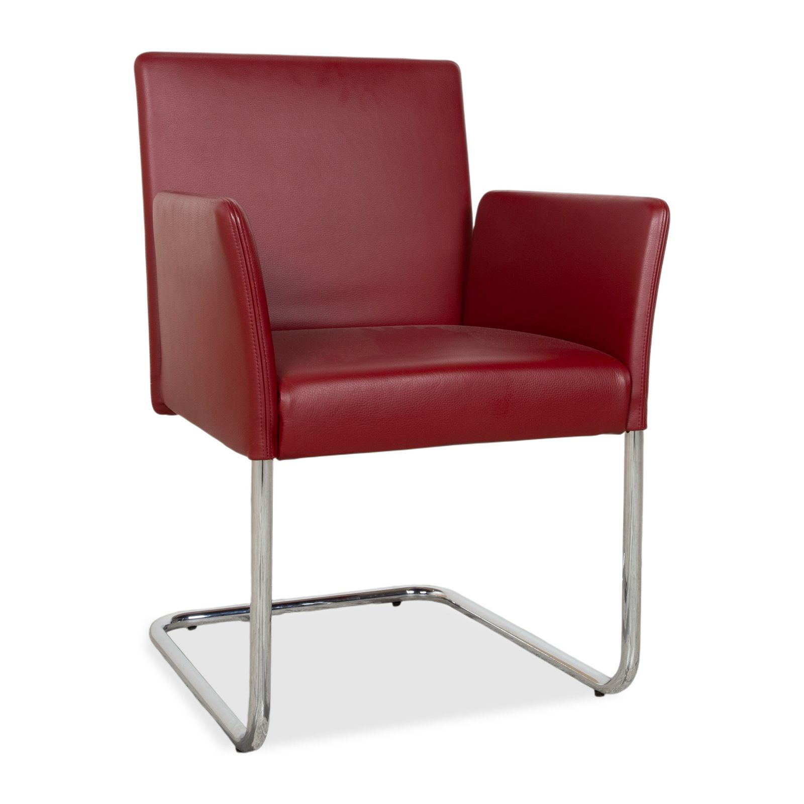 Lot de 4 chaises Walter Knoll Jason en cuir rouge, piètement luge photo for sale