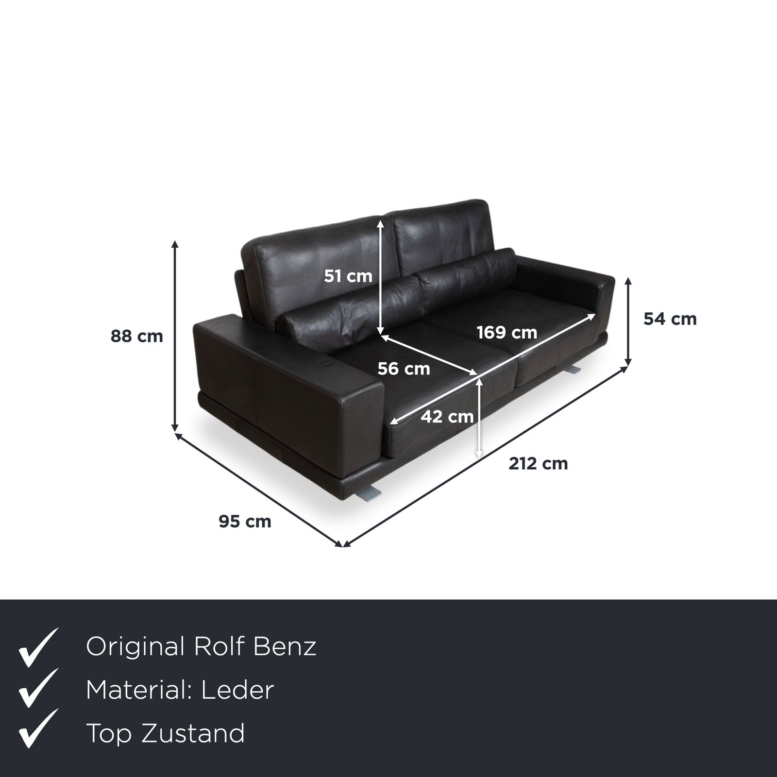 Canapé 2 places Rolf Benz en cuir noir photo furniture
