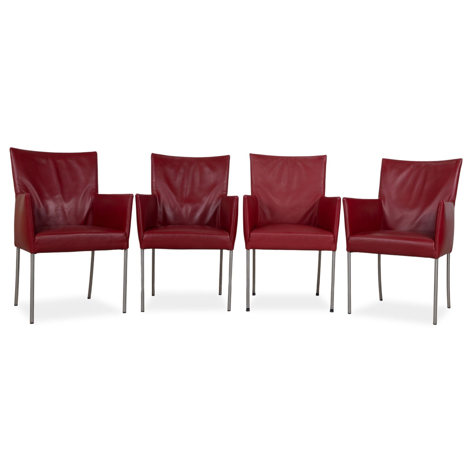 Set Of 4 Bert Plantagie Arc E Leather Chairs, Red, Dining Room