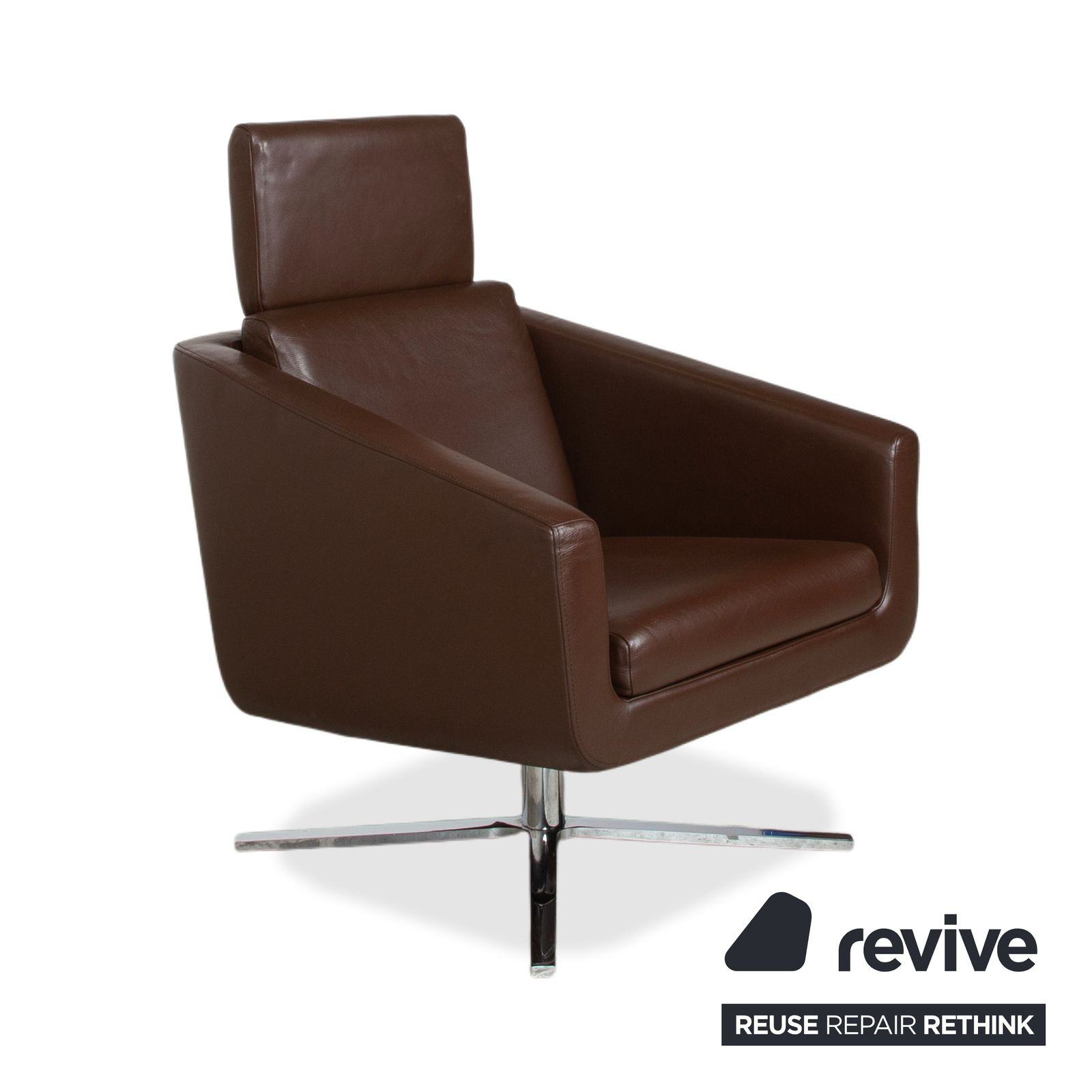 Fauteuil FSM Pavo en cuir et chrome brun, fonction inclinaison manuelle photo Mobilier