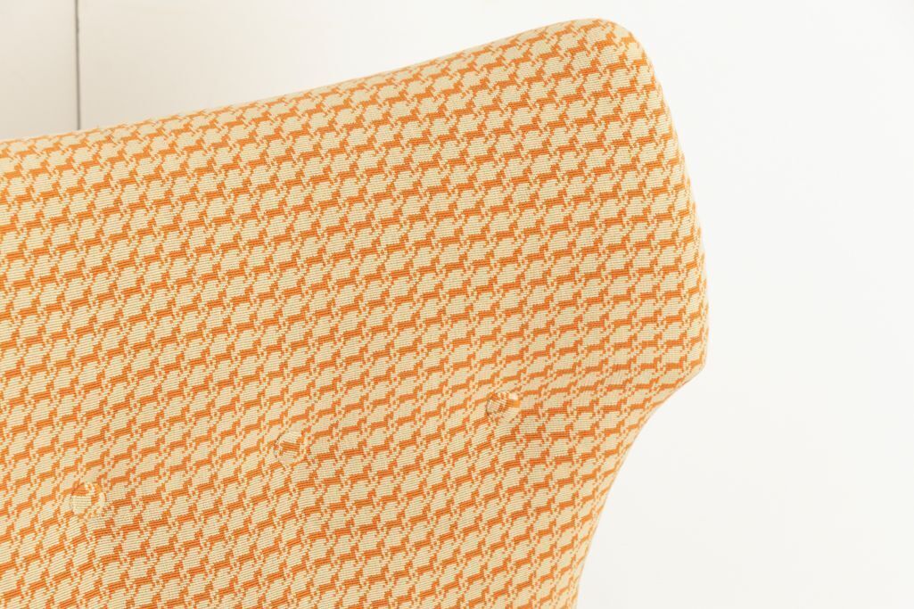 Midcentury Walnut Chair Reupholstered In Hermes Orange Cheval Pixel Fabric photo vintage