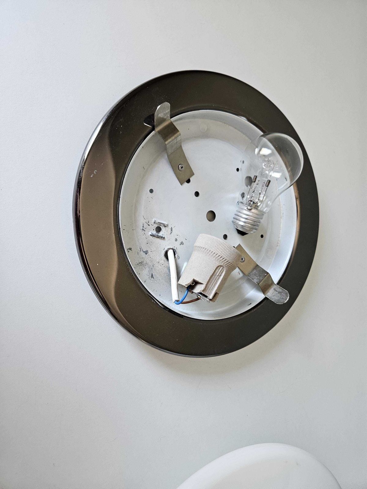 photo furniture Vintage Minimalist Flush Mount Ceiling Light | Opaline Glass & Chrome | Mid Century Modern