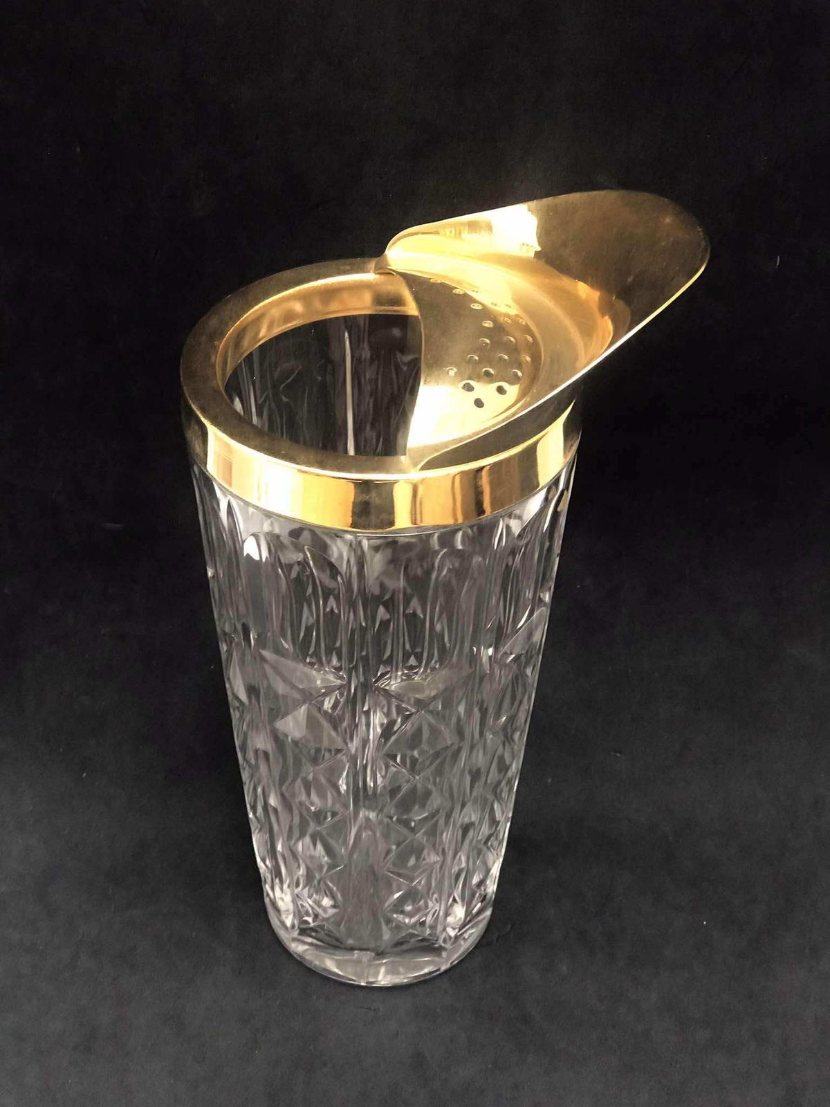 Val Saint Lambert Kristallen Cocktailkan: Mid-Century Barware met Gouden Rand en Lepel photo buy