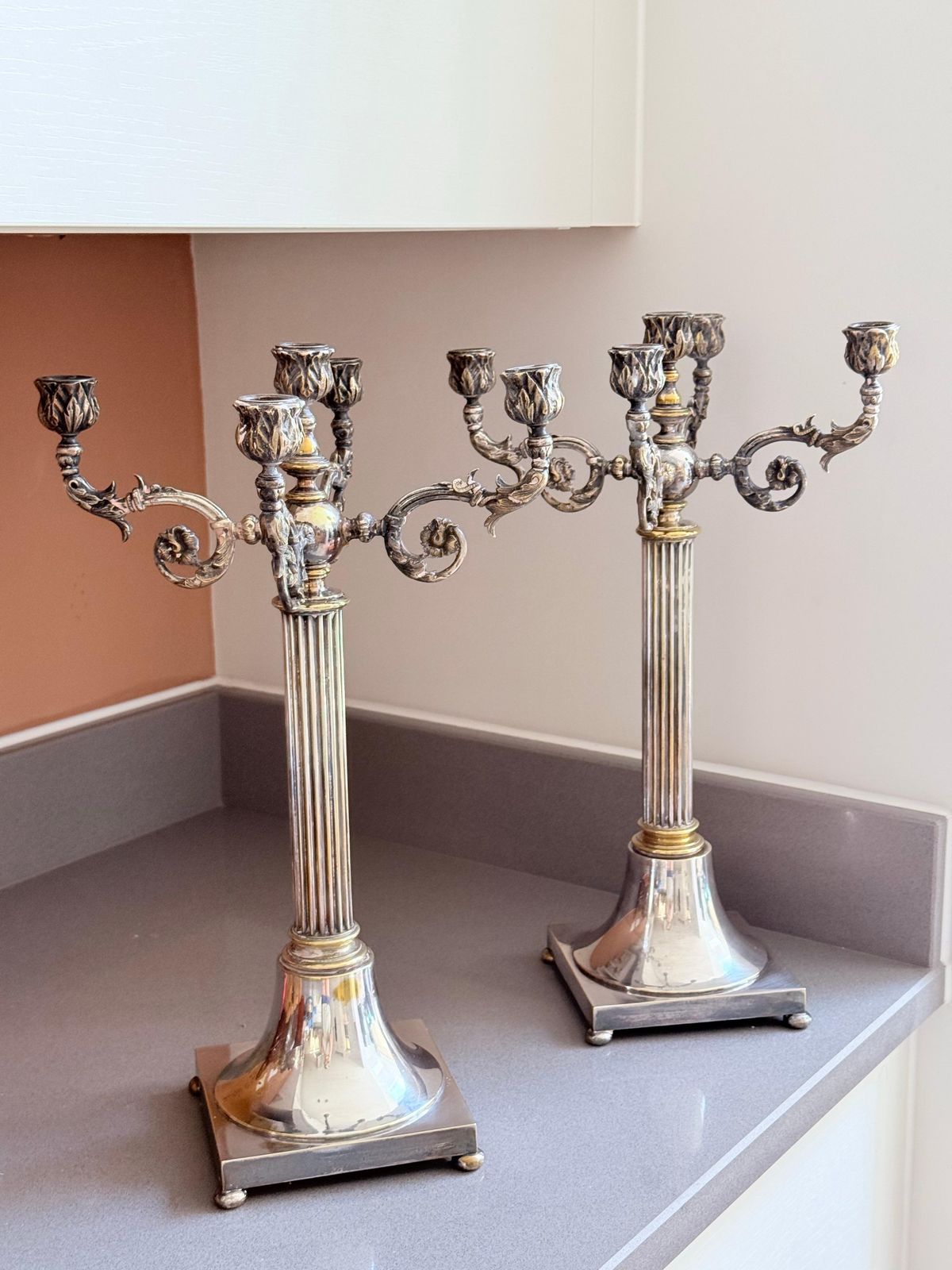 Pair Of Antique Candle Holder Swedish Silver Plate Decorative Luxury Candelabra photo furniture