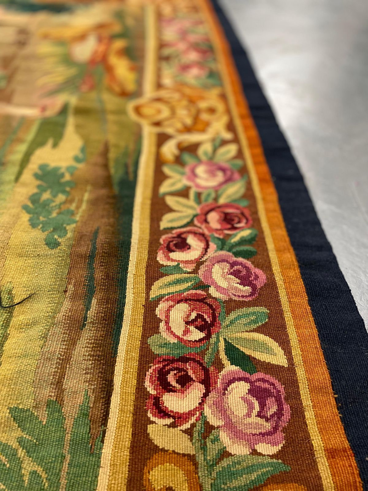photo for sale Elegant French Style Verdure & Romantic Court Scene Wool Tapestry Wall Hanging