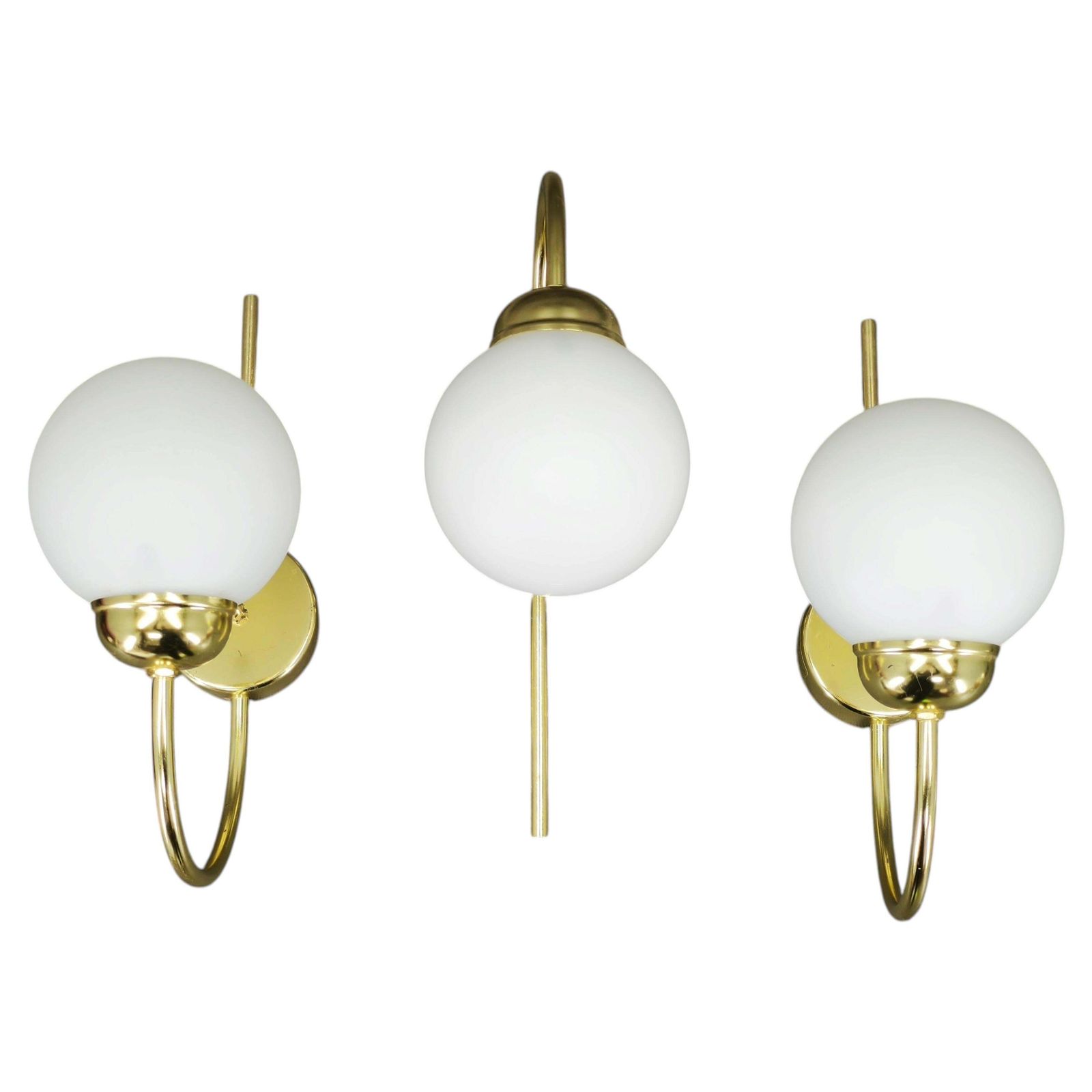 Set Of Three Kamenický šenov Brass And Opaline Glass Wall Lights