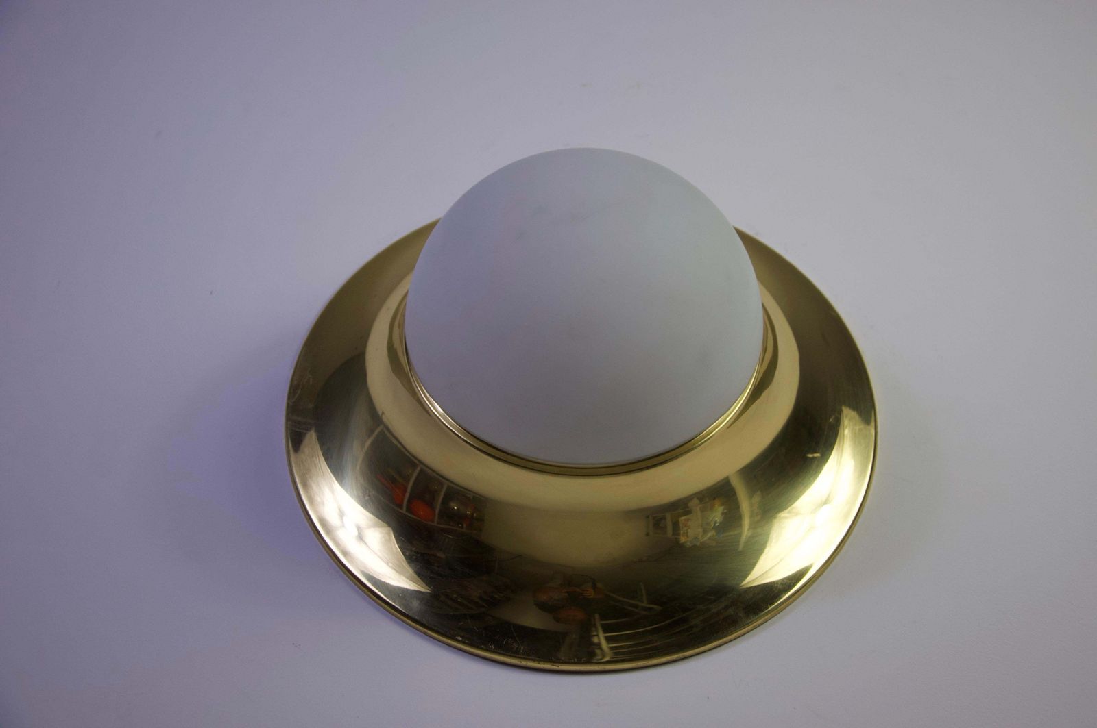 Brass And Opaline Glass Flush Mount By Glashütte Limburg, 1960s photo buy