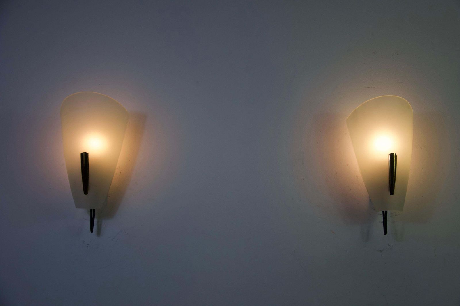 Mid Century Brass And Glass Wall Lamps By Stilnovo, Italy, 1960s photo for sale