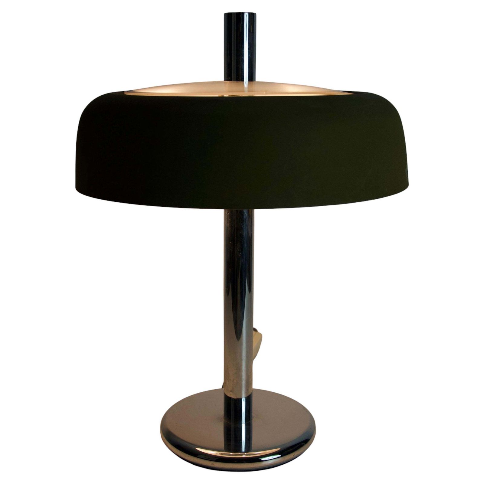 Hillebrand Chrome En Groene Kap Tafellamp, Ca. Jaren 1960, Duitsland