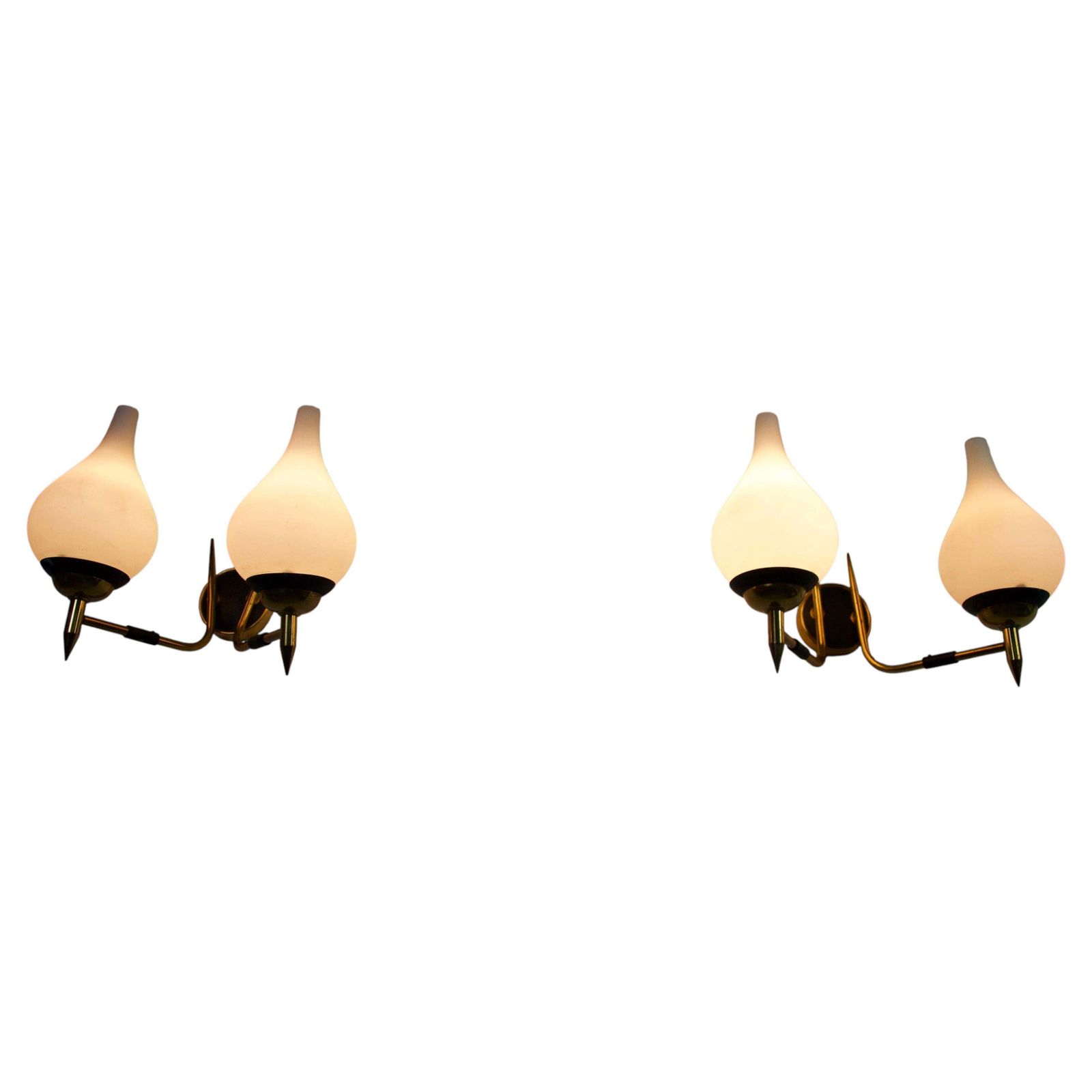 Mid Century Brass And Opaline Wall Lamps By Stilnovo, Italy, 1960s