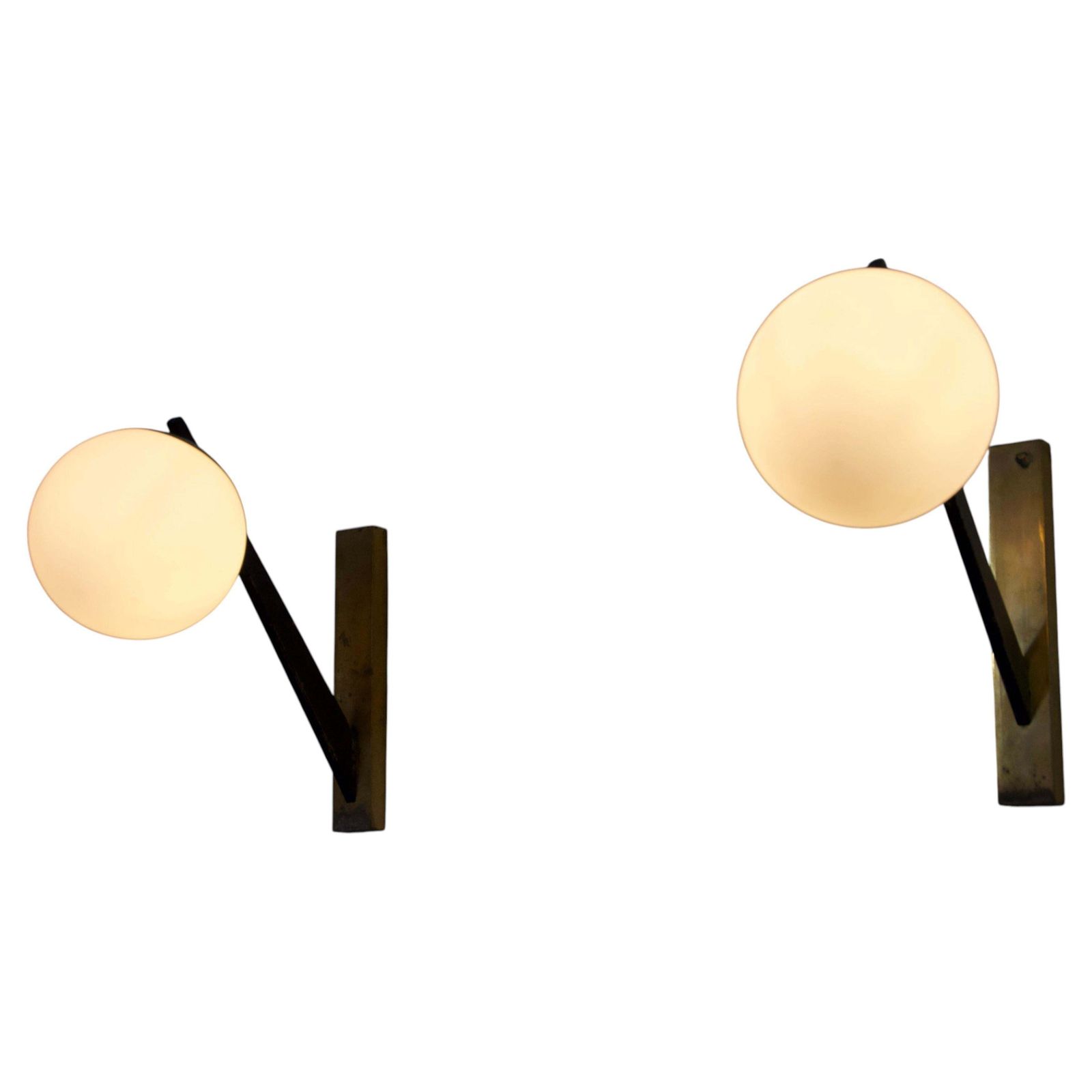 Mid Century Brass And Opaline Wall Lamps By Stilnovo, Italy, 1960s