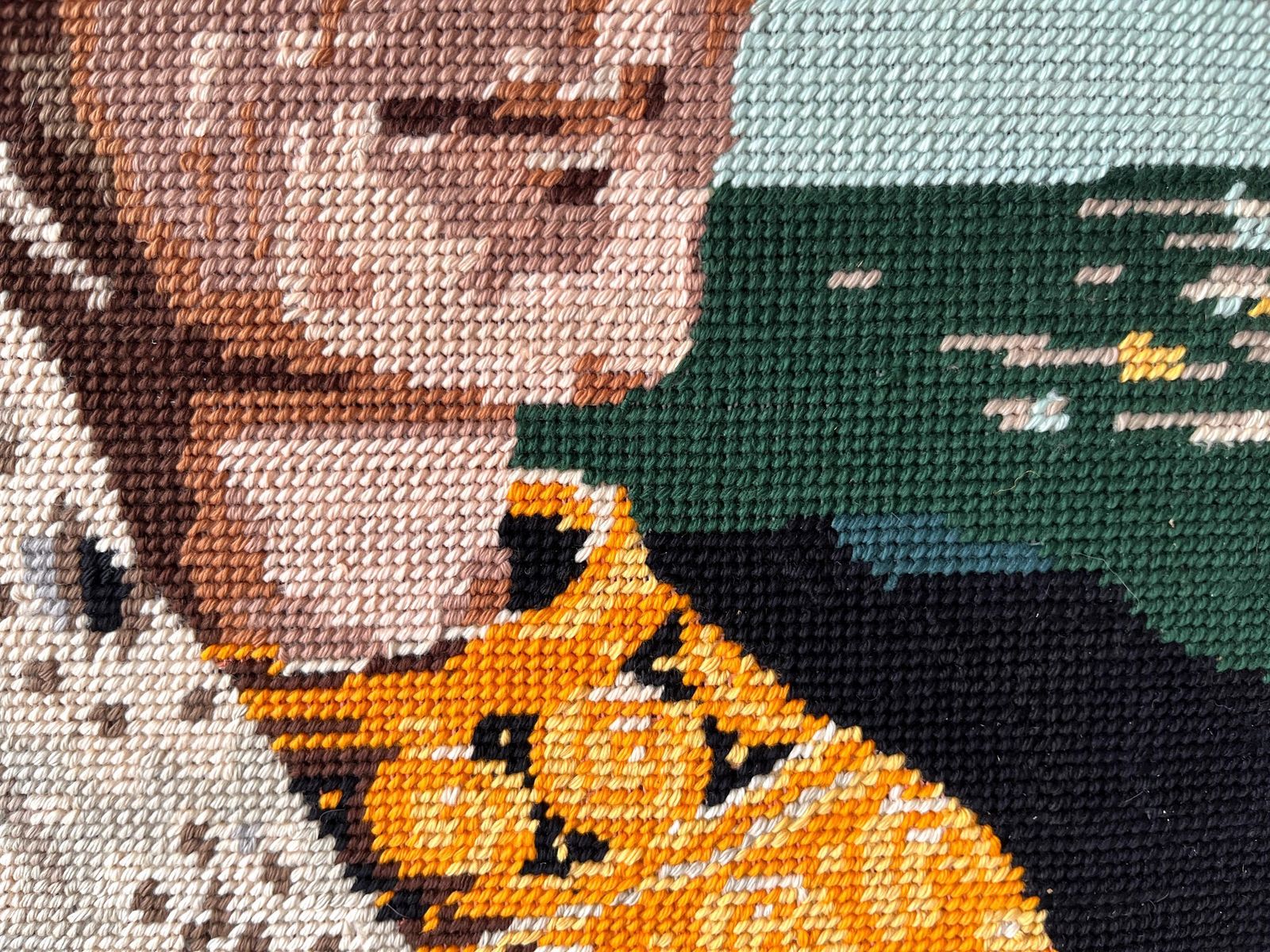 photo vinterior Vintage French Tapestry Portrait Of A Breton Woman "La Bigoudene", Framed 1950s Knitted Picture