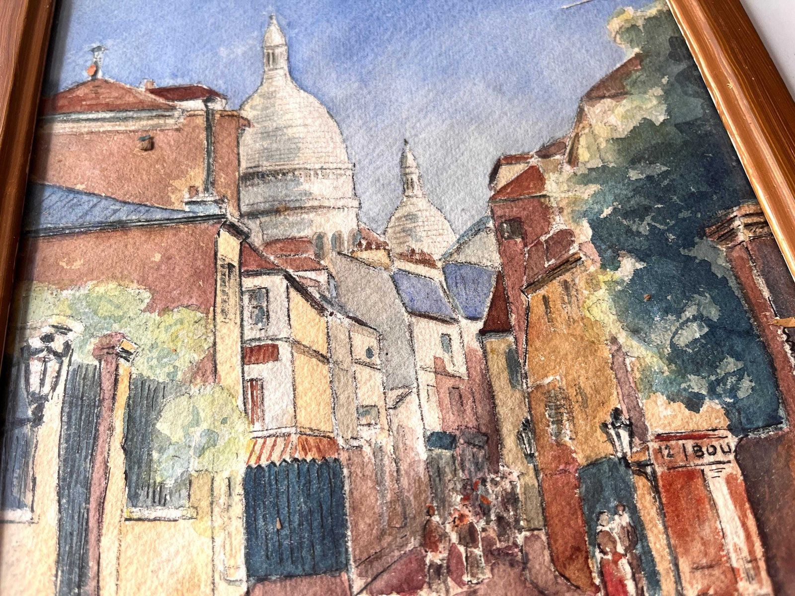 photo vinterior Aquarel met Parijs straatgezicht in Montmartre, 1927 – antiek schilderij
