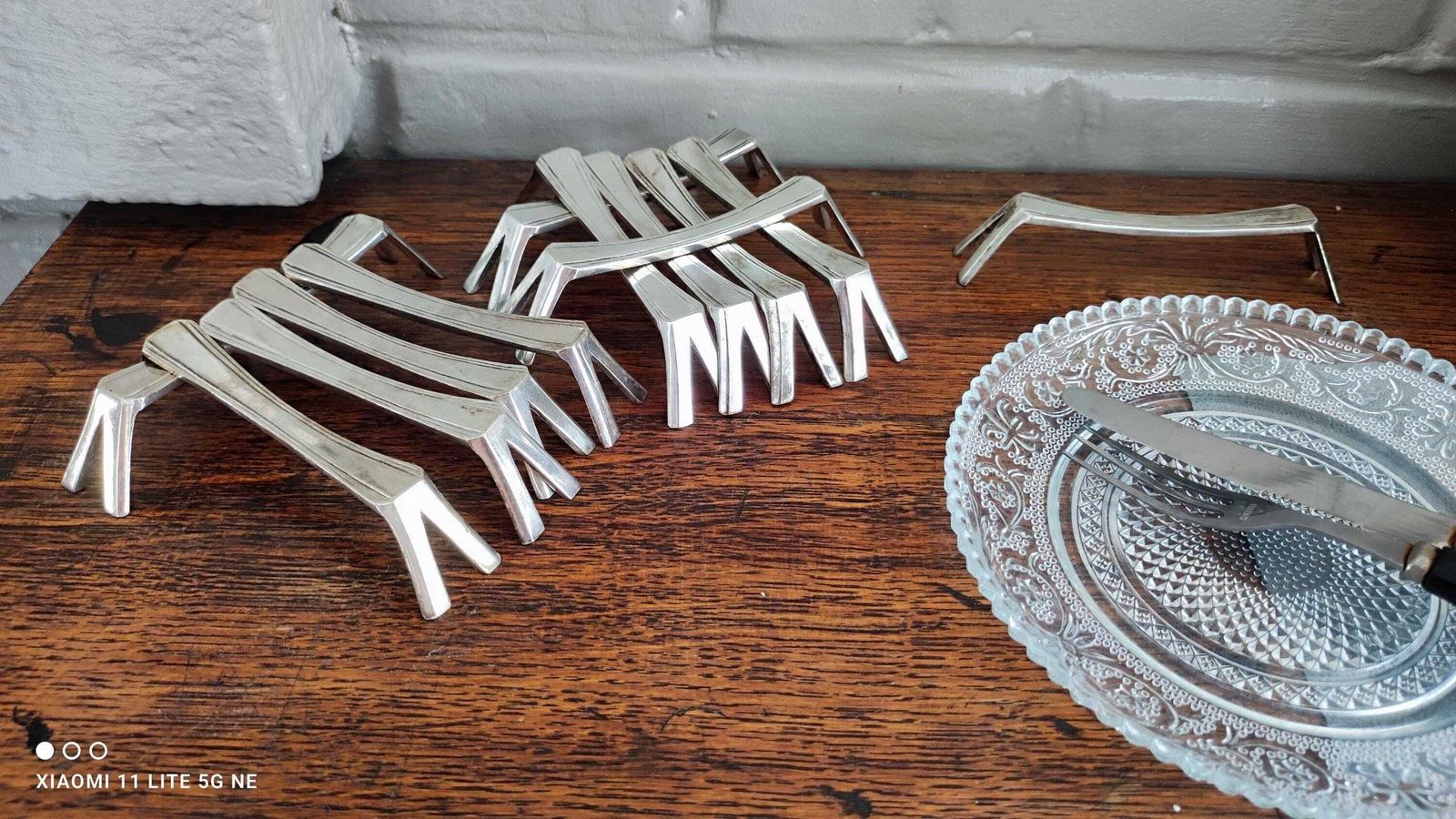 Franse art deco messenleggers in verzilverd metaal, set van 12, modernistische eettafelaccessoires