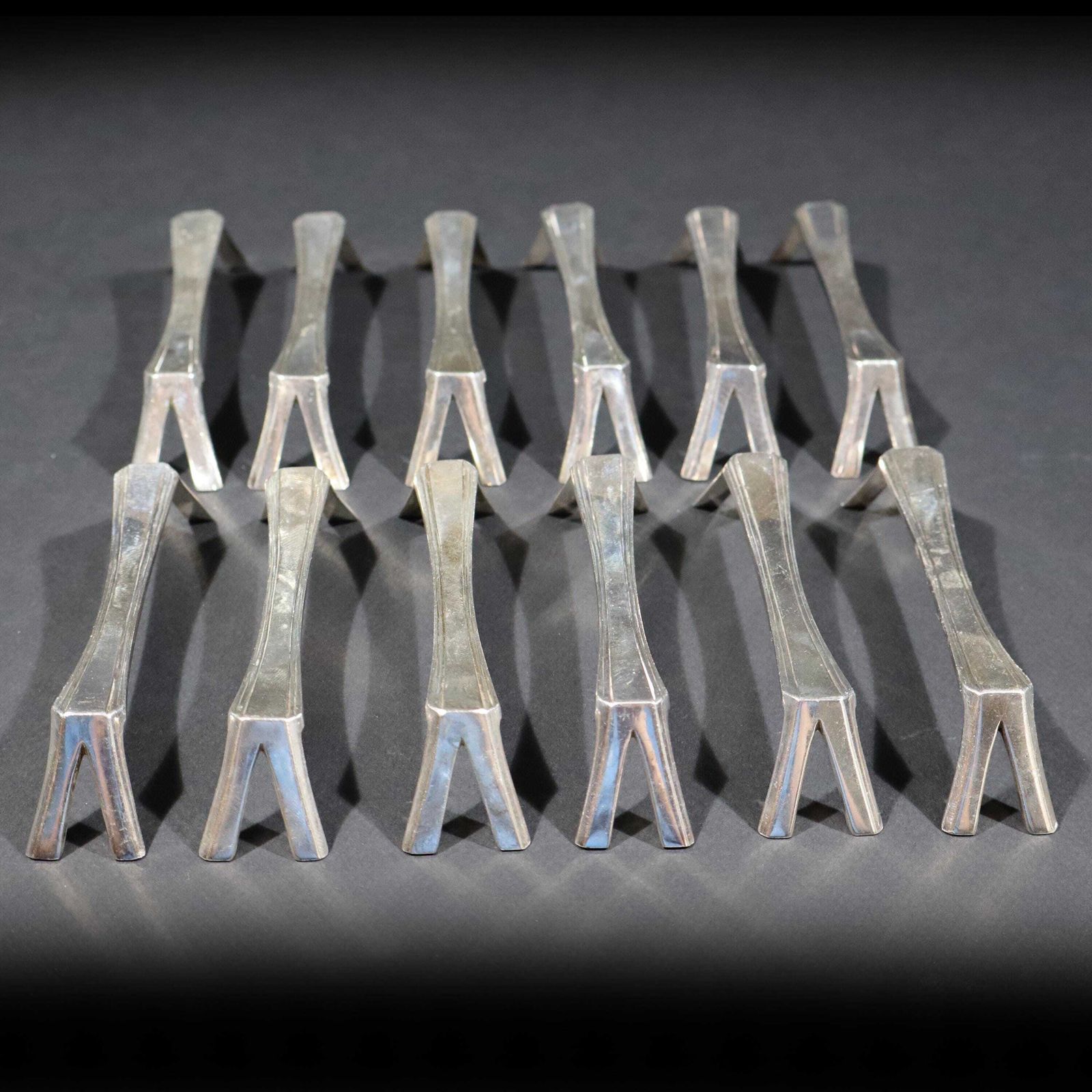 French Art Deco Silver Plate Knife Rest Set Of 12, Modernist Dinning Table Accessories photo furniture