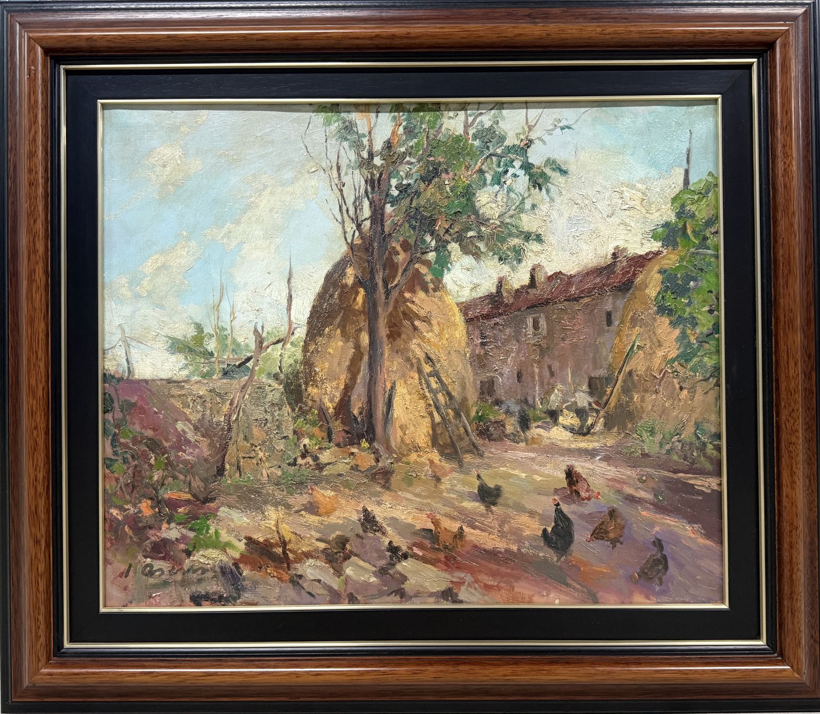 Joaquin Asensio Marine, paysage impressionniste de mas catalan méditerranéen, huile sur toile, Espagne, années 1930