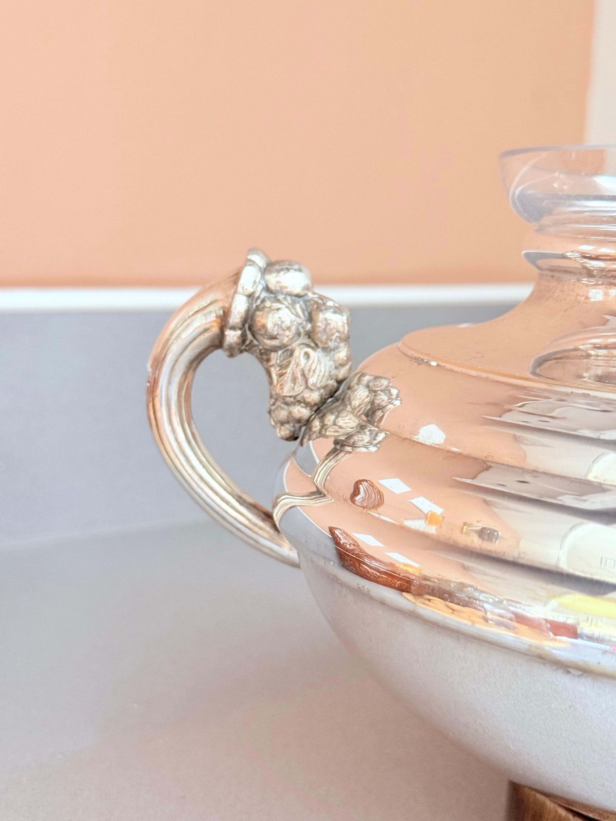 Antiek Verzilverd Vaas Tafelstuk Schaal Epergne Verwijderbaar Glazen Bloemen Art De photo Woonaccessoires