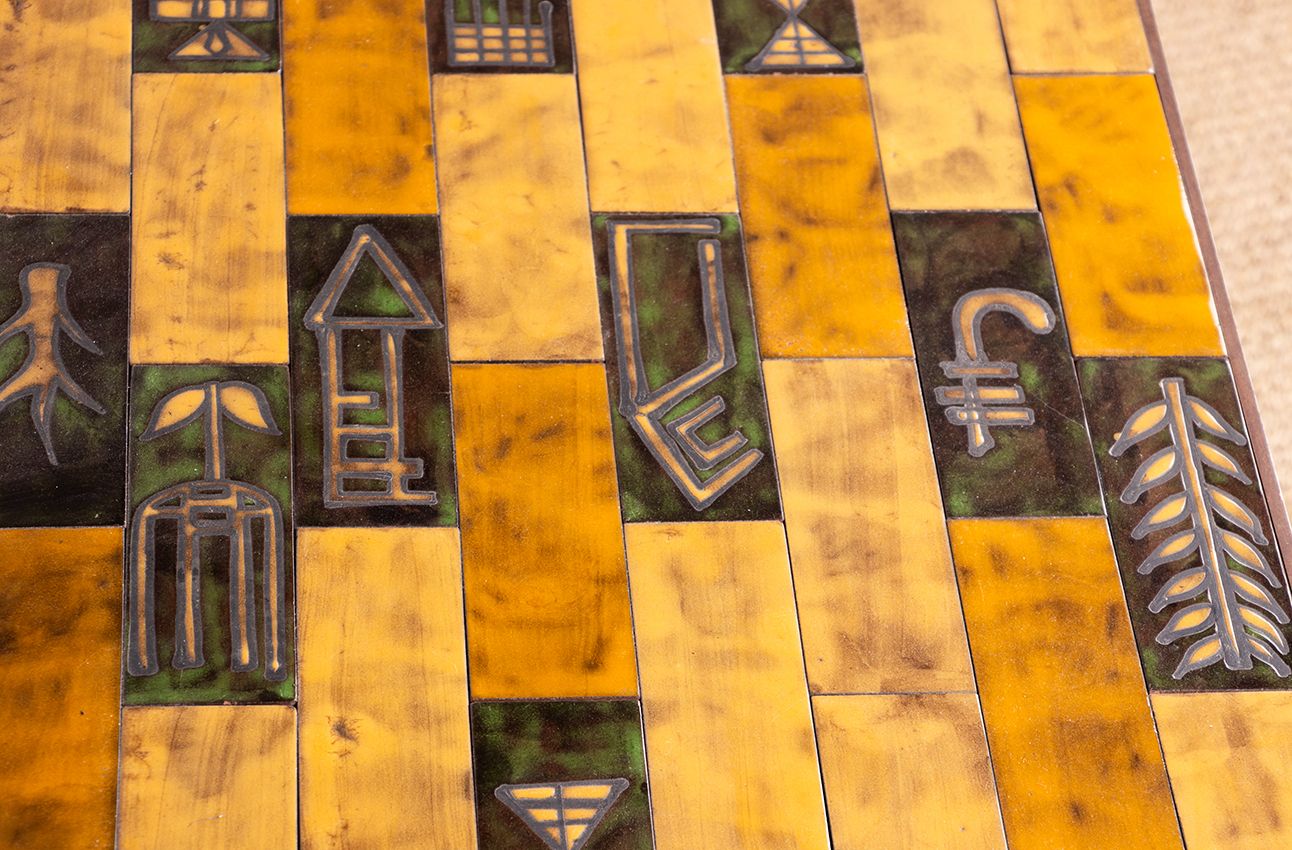 Table basse en céramique émaillée, pied en acier, par Jean Garbero, Vallauris, 1950 photo buy