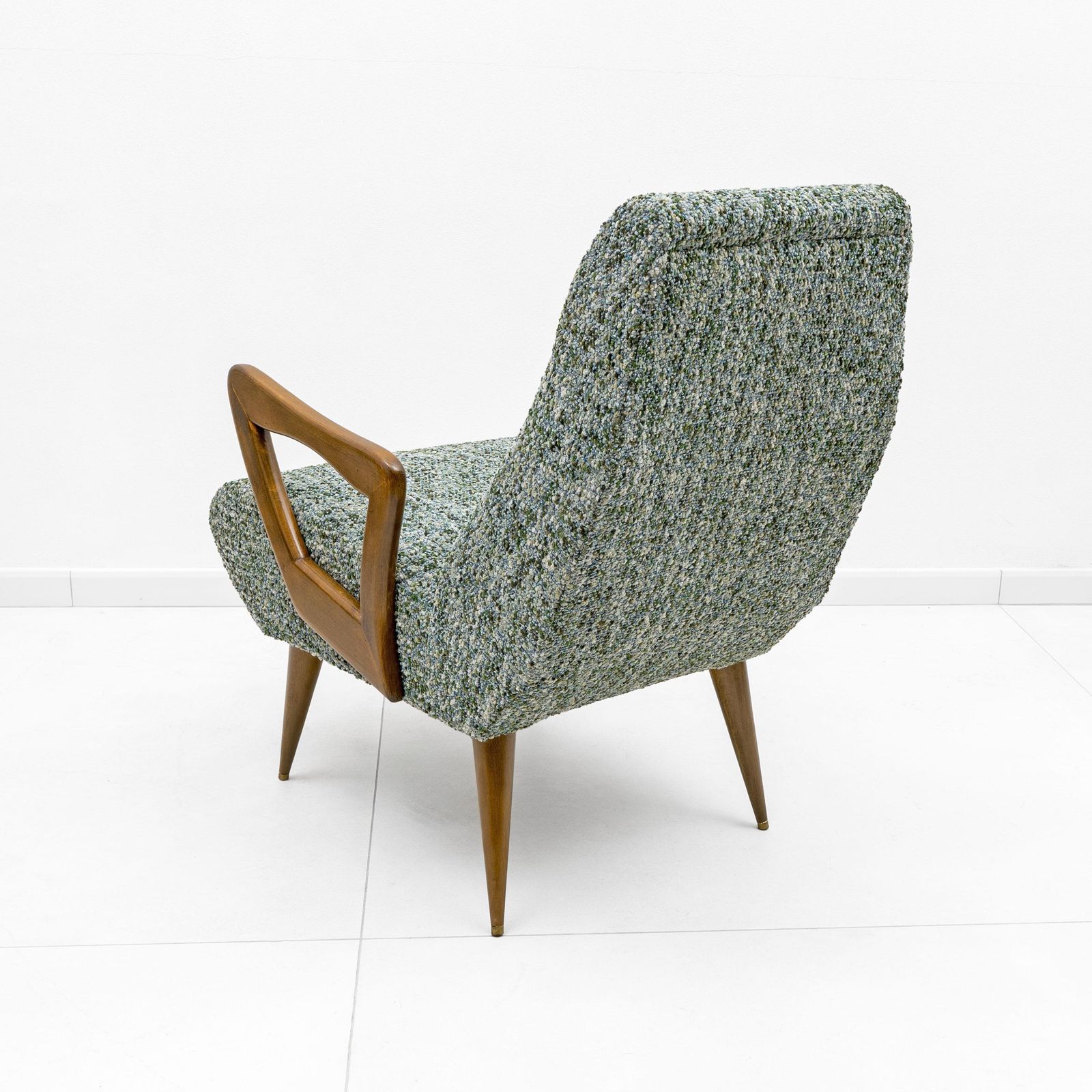 Pair Of Italian Mid Century Modern Armchairs With Sculptural Wooden Arms photo buy