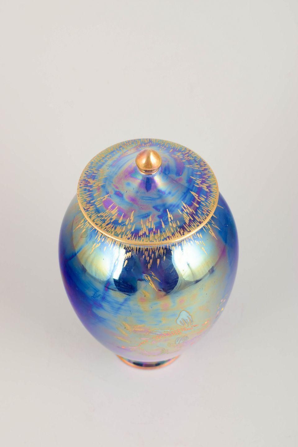 Crown Devon Fieldings. Porcelain Lidded Jar With Iridescent Blue Purple Glaze. photo furniture