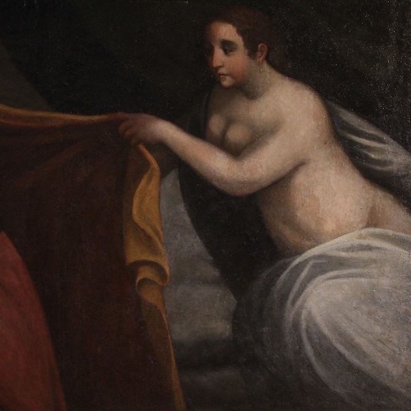 Antiek Italiaans schilderij, Jozef en de vrouw van Potifar, 17e eeuw photo furniture