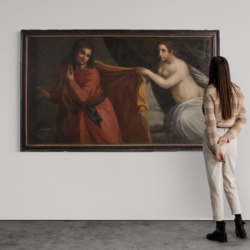 Antiek Italiaans schilderij, Jozef en de vrouw van Potifar, 17e eeuw photo 4300.0
